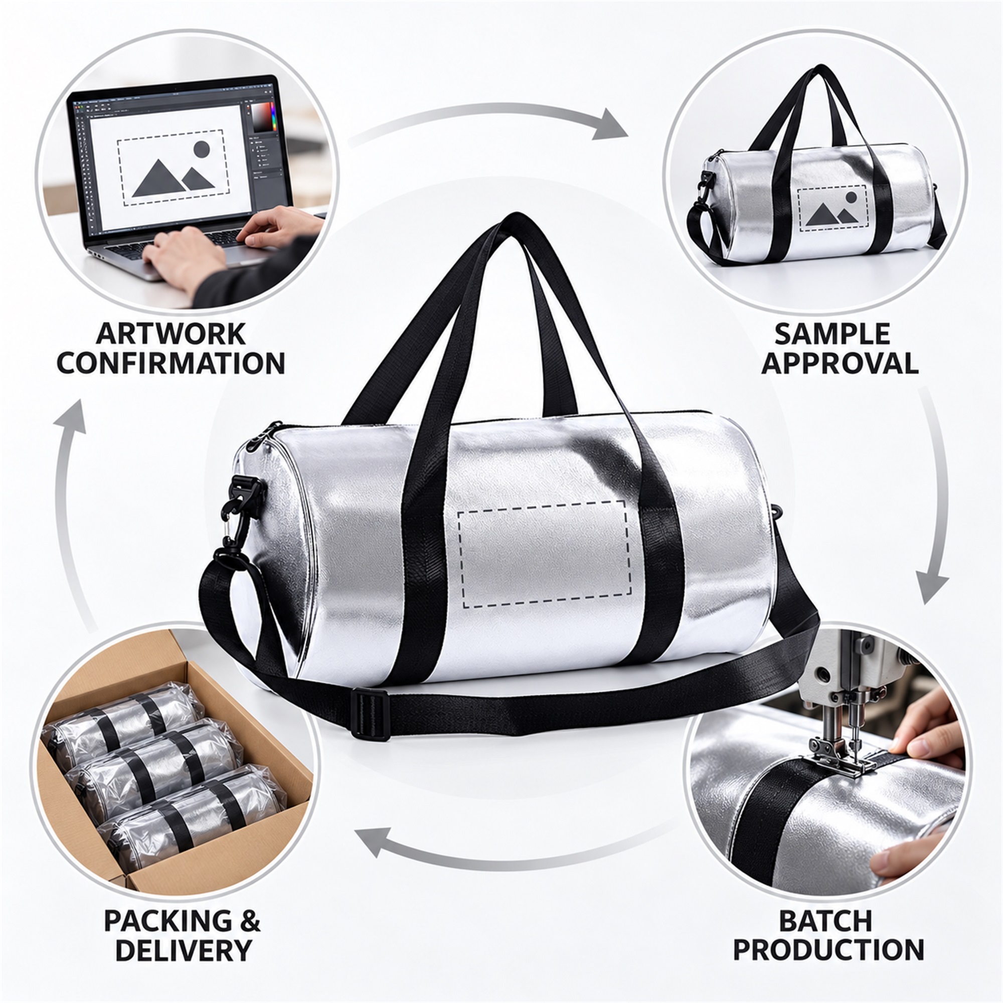 Custom Thick PU Faux-Leather Cylindrical Gym And Travel Duffel Bag custom logo option