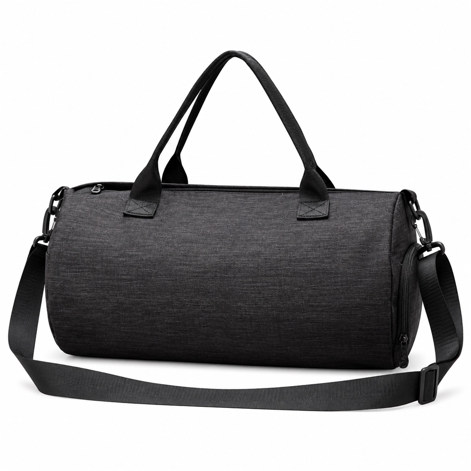 Custom Cationic Oxford Cylindrical Gym And Travel Duffel With Independent Shoe Compartment front product view