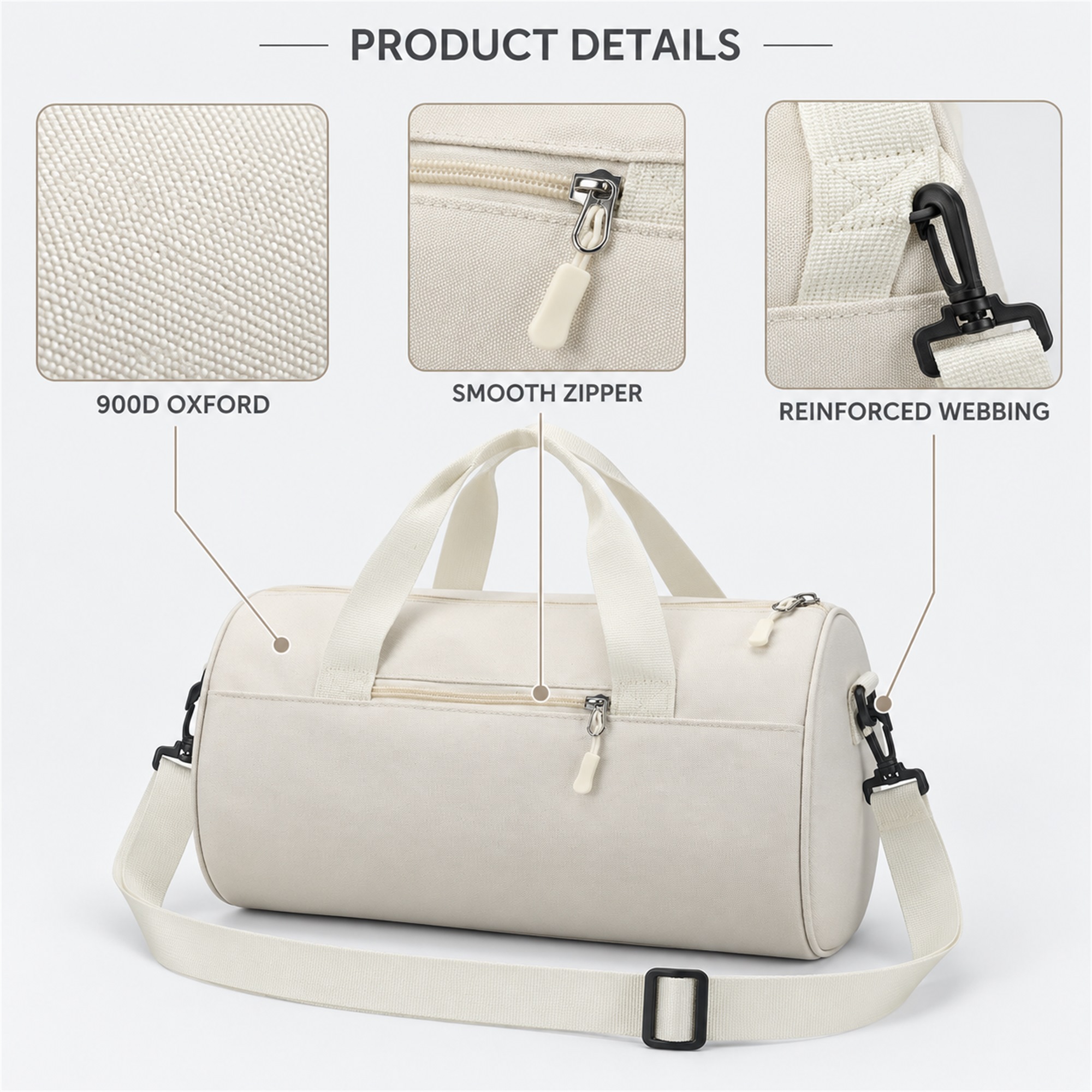 Custom Compact Cylindrical 900D Oxford Children'S Dance And Sports Bag product construction details