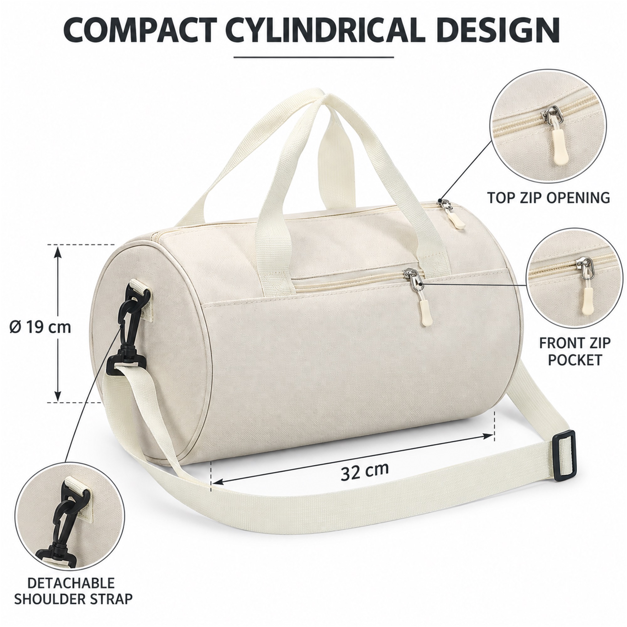 Custom Compact Cylindrical 900D Oxford Children'S Dance And Sports Bag size and structure
