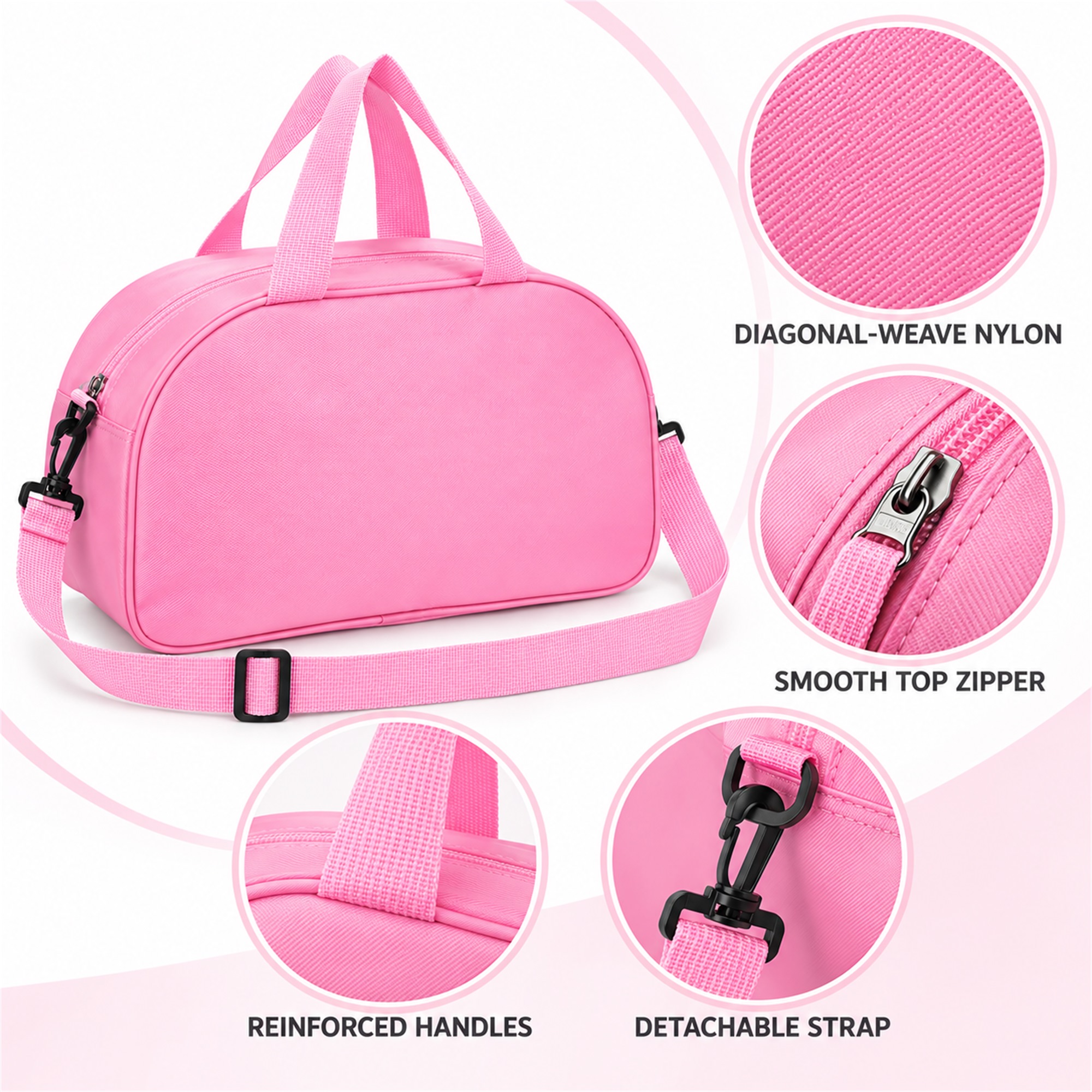 Custom Compact Nylon Children'S Dance And Travel Duffel product construction details