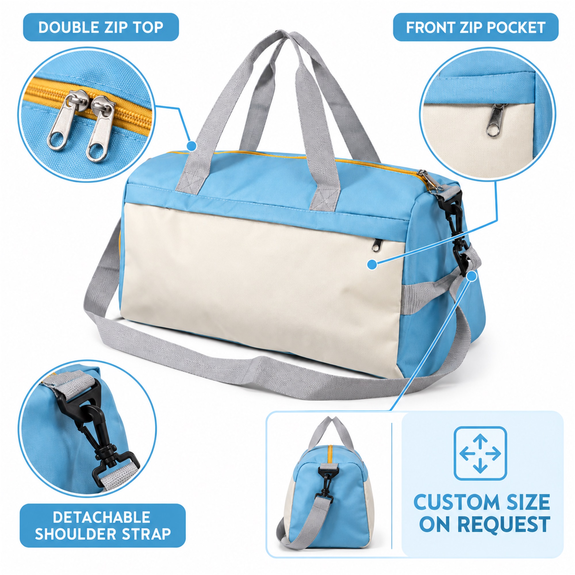 Custom Large Two-Tone Oxford Gym And Travel Duffel Bag size and structure