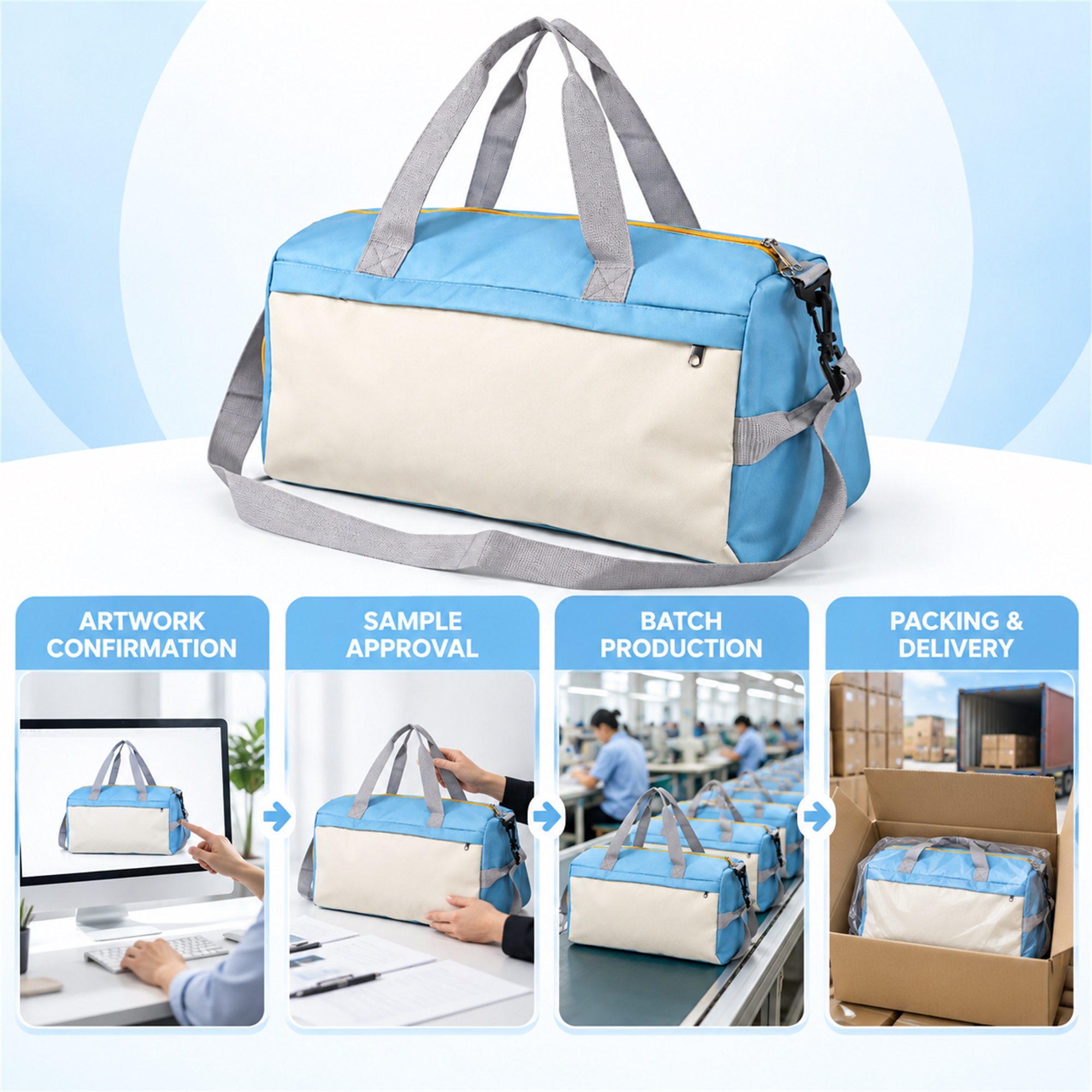 Custom Large Two-Tone Oxford Gym And Travel Duffel Bag custom logo option