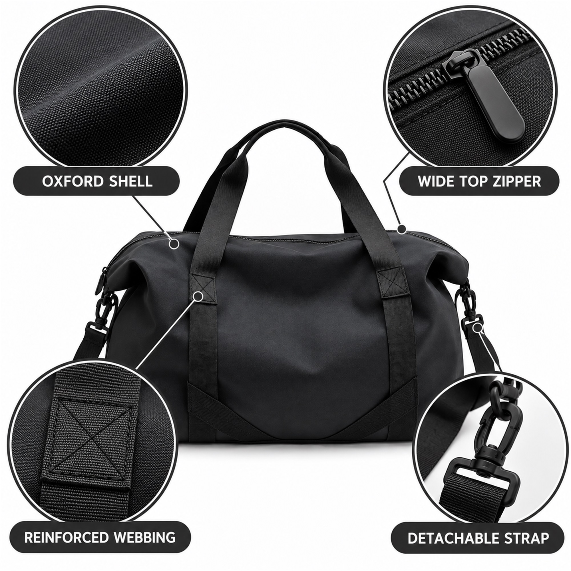 Custom Large Soft-Sided Oxford Gym, Yoga And Travel Tote-Duffel product construction details