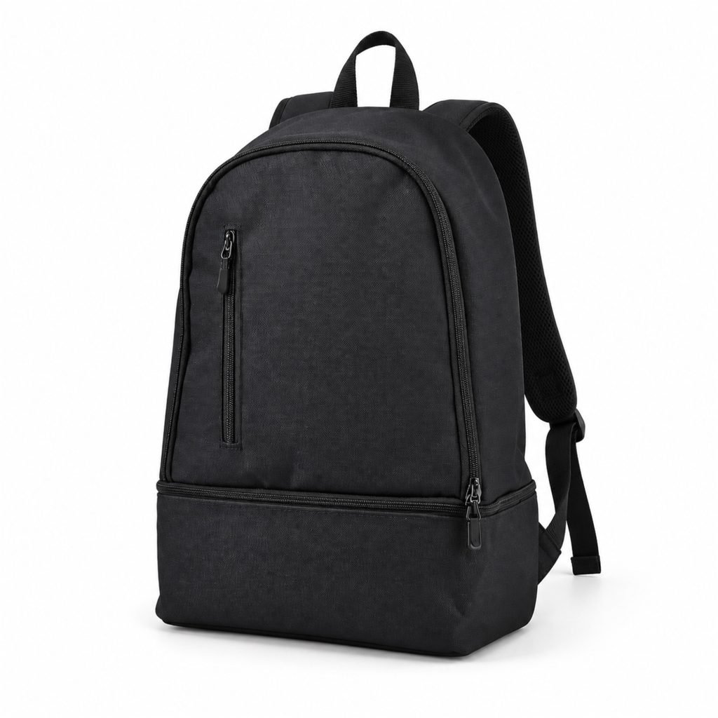 Custom Oxford Backpack With Separate Zippered Bottom Compartment front product view