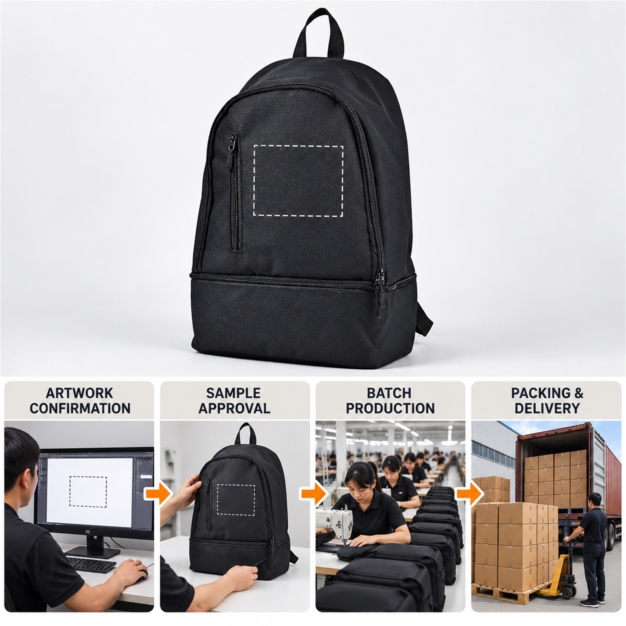 Custom Oxford Backpack With Separate Zippered Bottom Compartment custom logo option