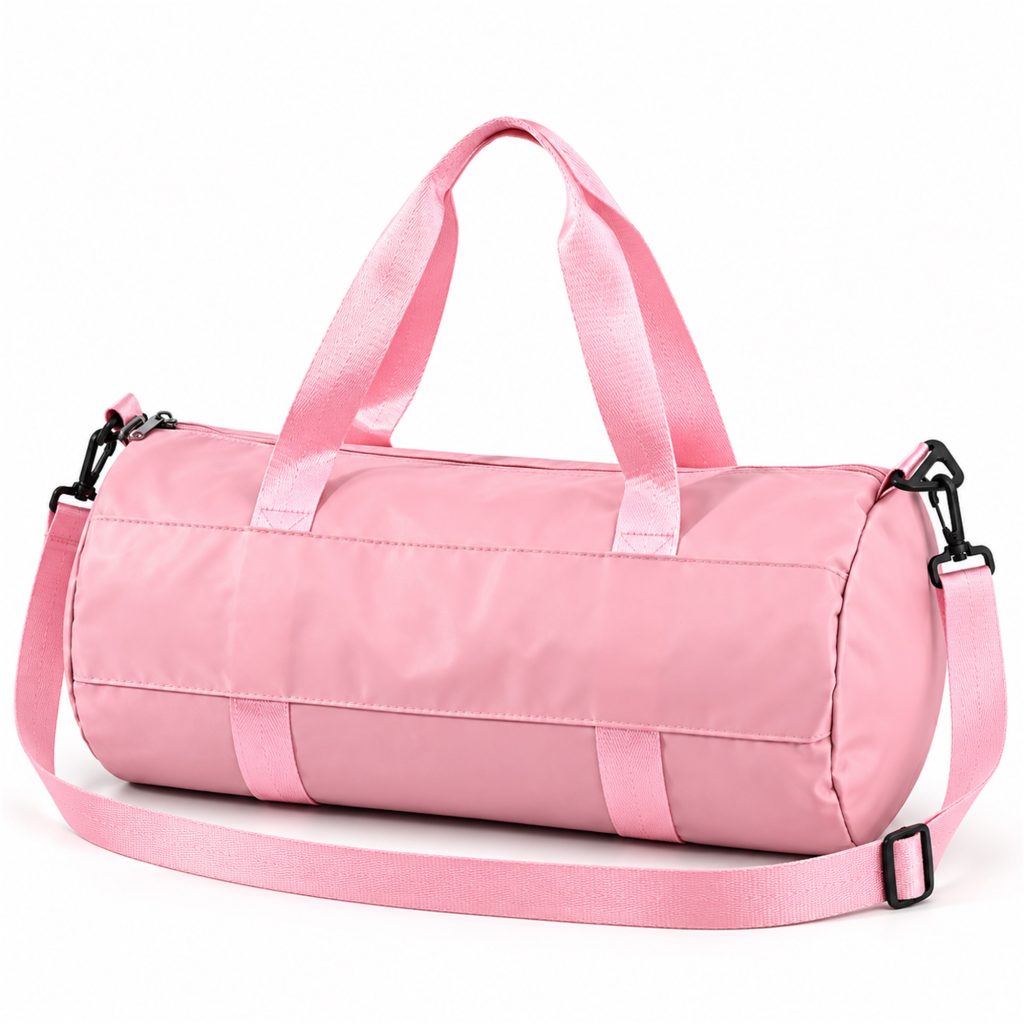 Pastel-Pink Nylon Barrel Gym And Travel Duffel front product view