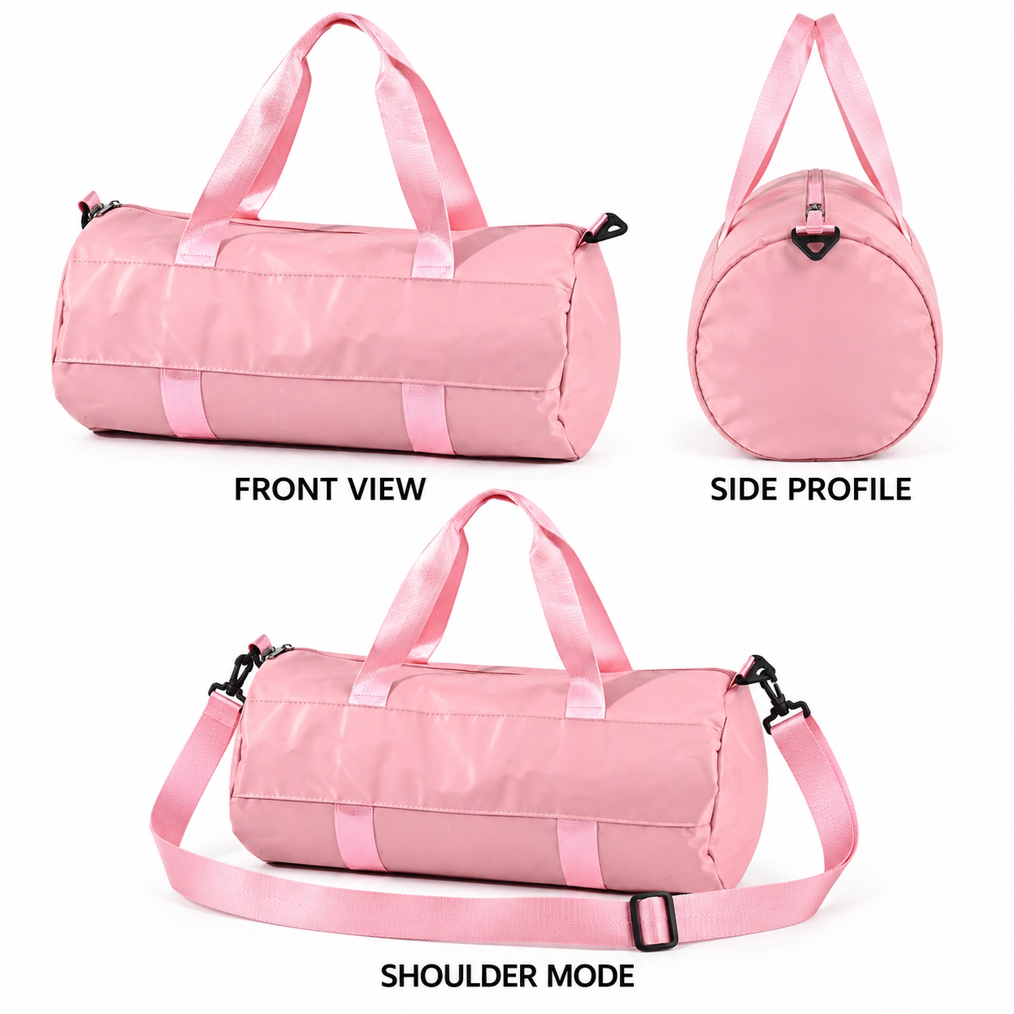 Pastel-Pink Nylon Barrel Gym And Travel Duffel available styles and colors
