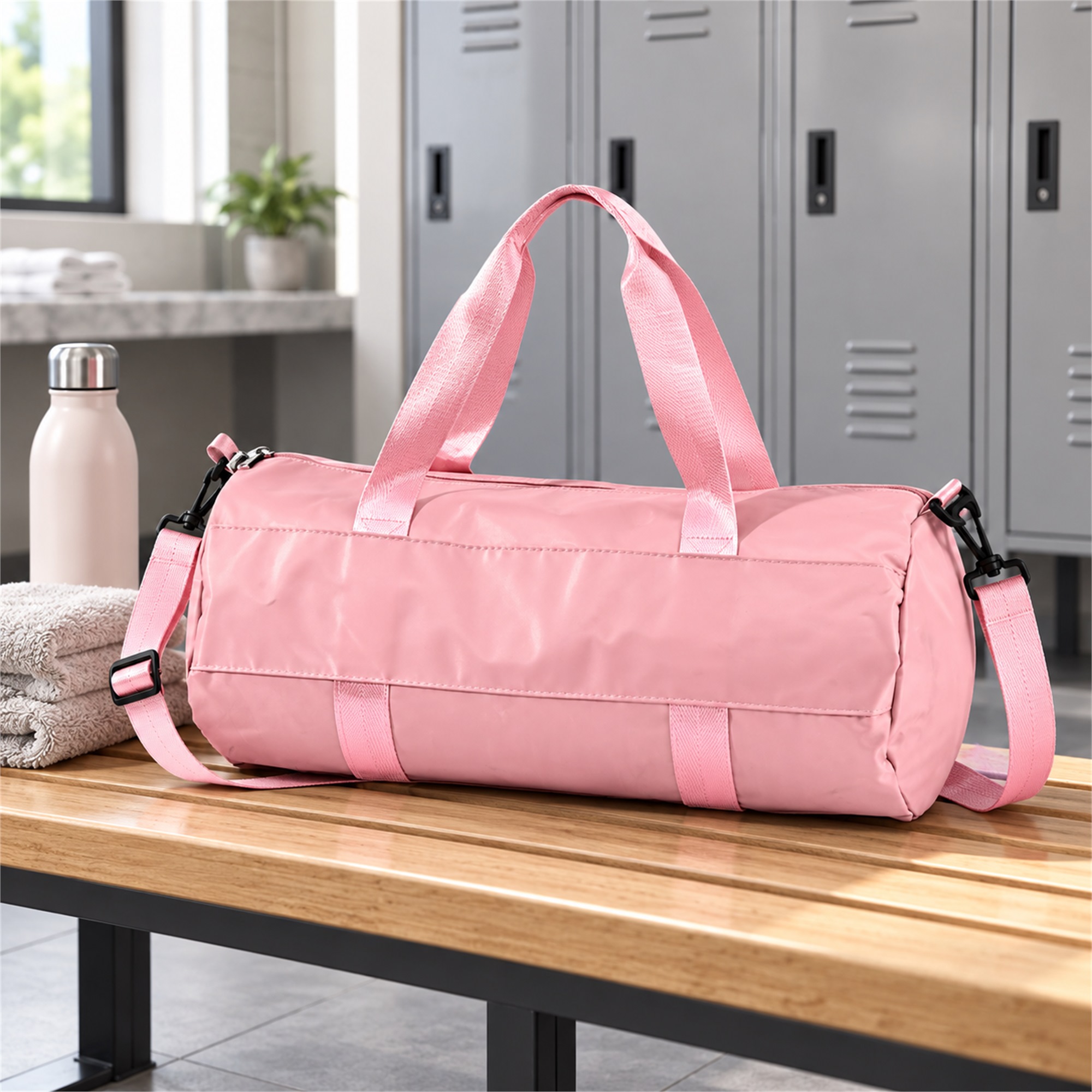 Pastel-Pink Nylon Barrel Gym And Travel Duffel lifestyle application