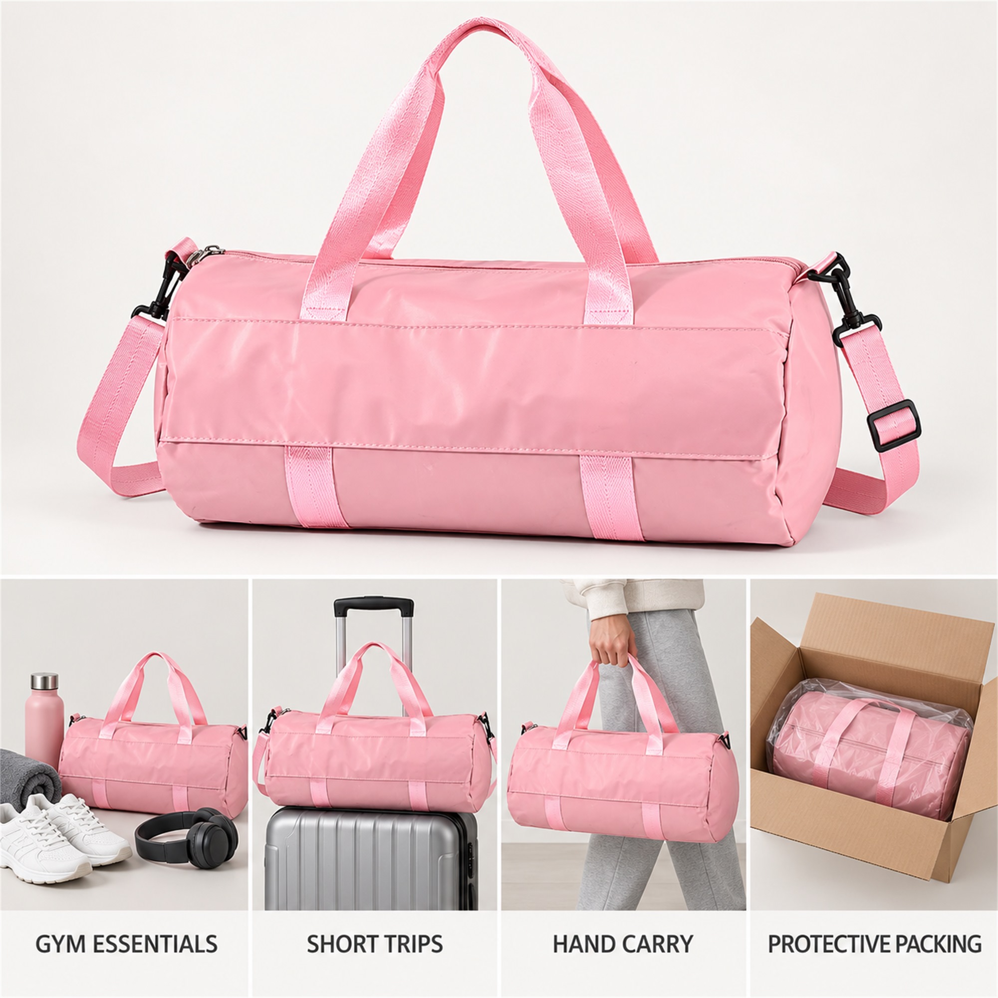 Pastel-Pink Nylon Barrel Gym And Travel Duffel additional product views
