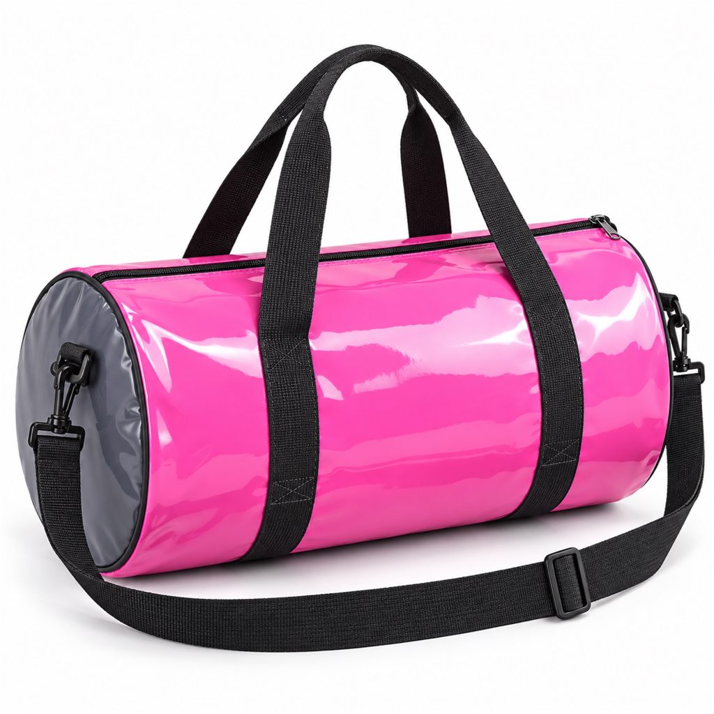 Custom Glossy Mirror-Finish Barrel Gym And Travel Duffel front product view
