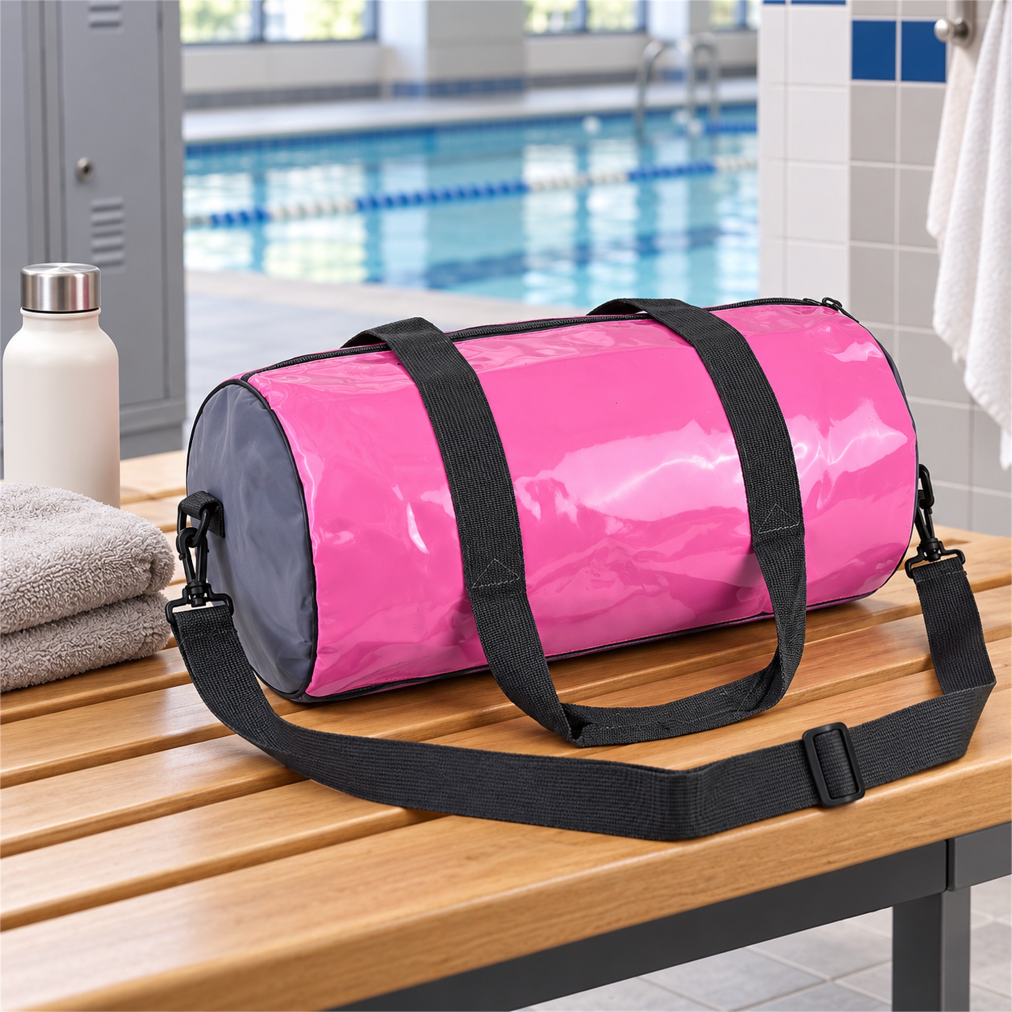 Custom Glossy Mirror-Finish Barrel Gym And Travel Duffel lifestyle application