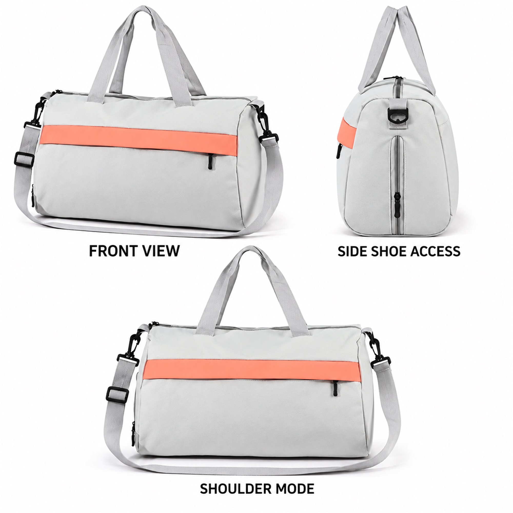 Custom Light-Gray Oxford Gym And Travel Duffel With Side Shoe Compartment available styles and colors