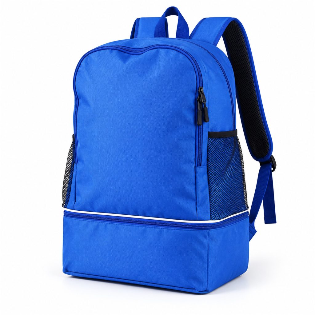 Custom Royal-Blue Swimming And Training Backpack With Separate Bottom Compartment front product view