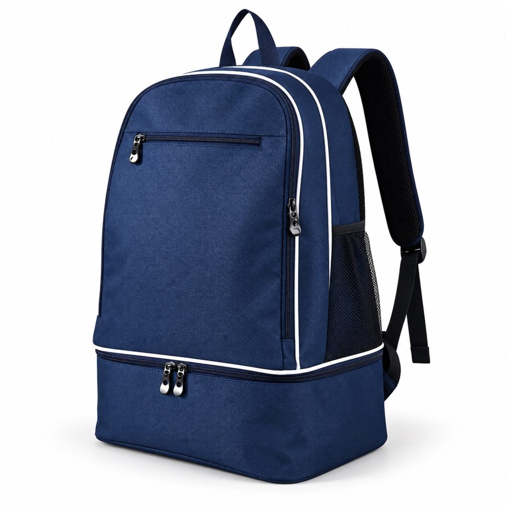 Custom Oxford Athletic Backpack With Front Pocket And Separate Bottom Compartment front product view