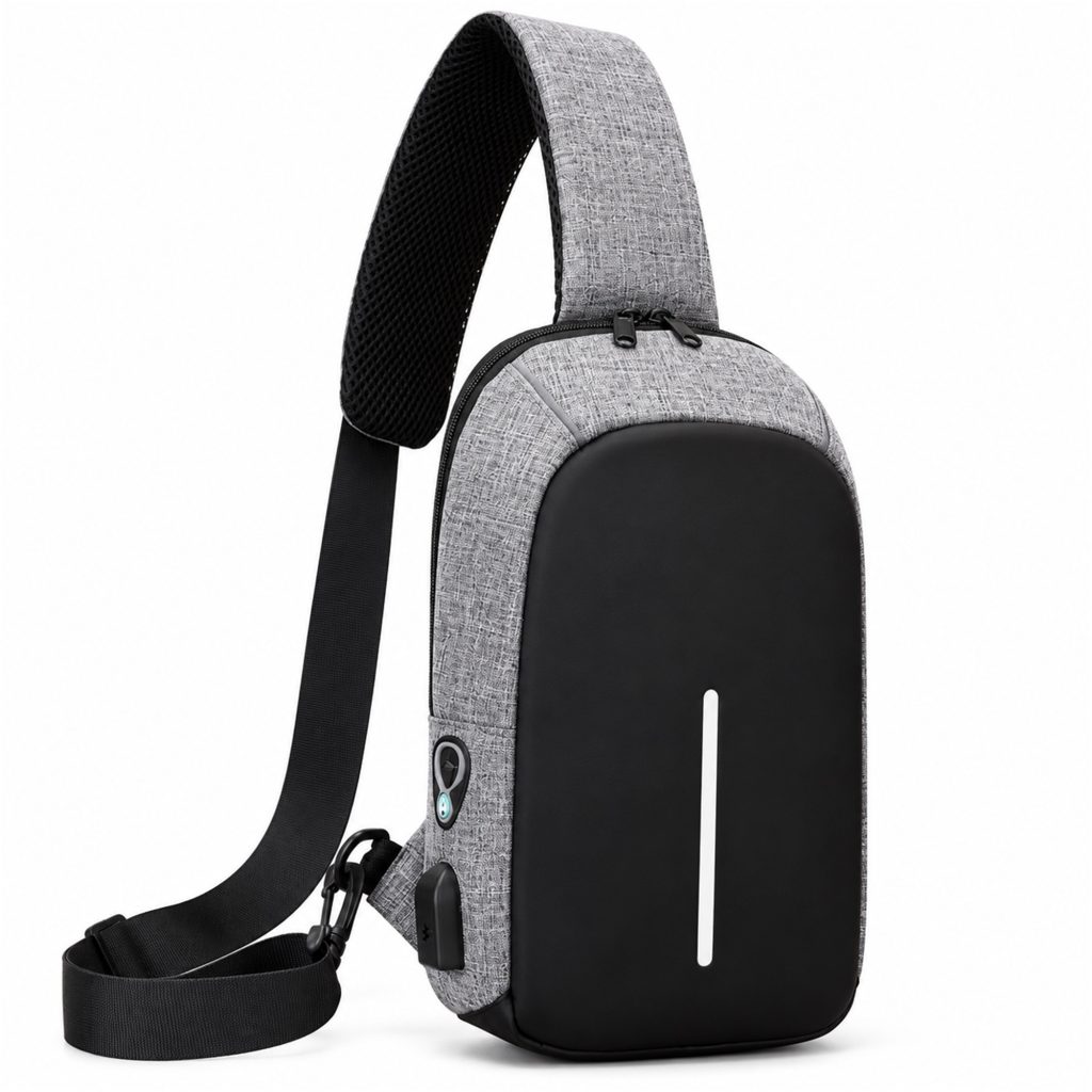 Custom Compact Vertical Men'S Sling Chest Bag With Molded Front Panel front product view
