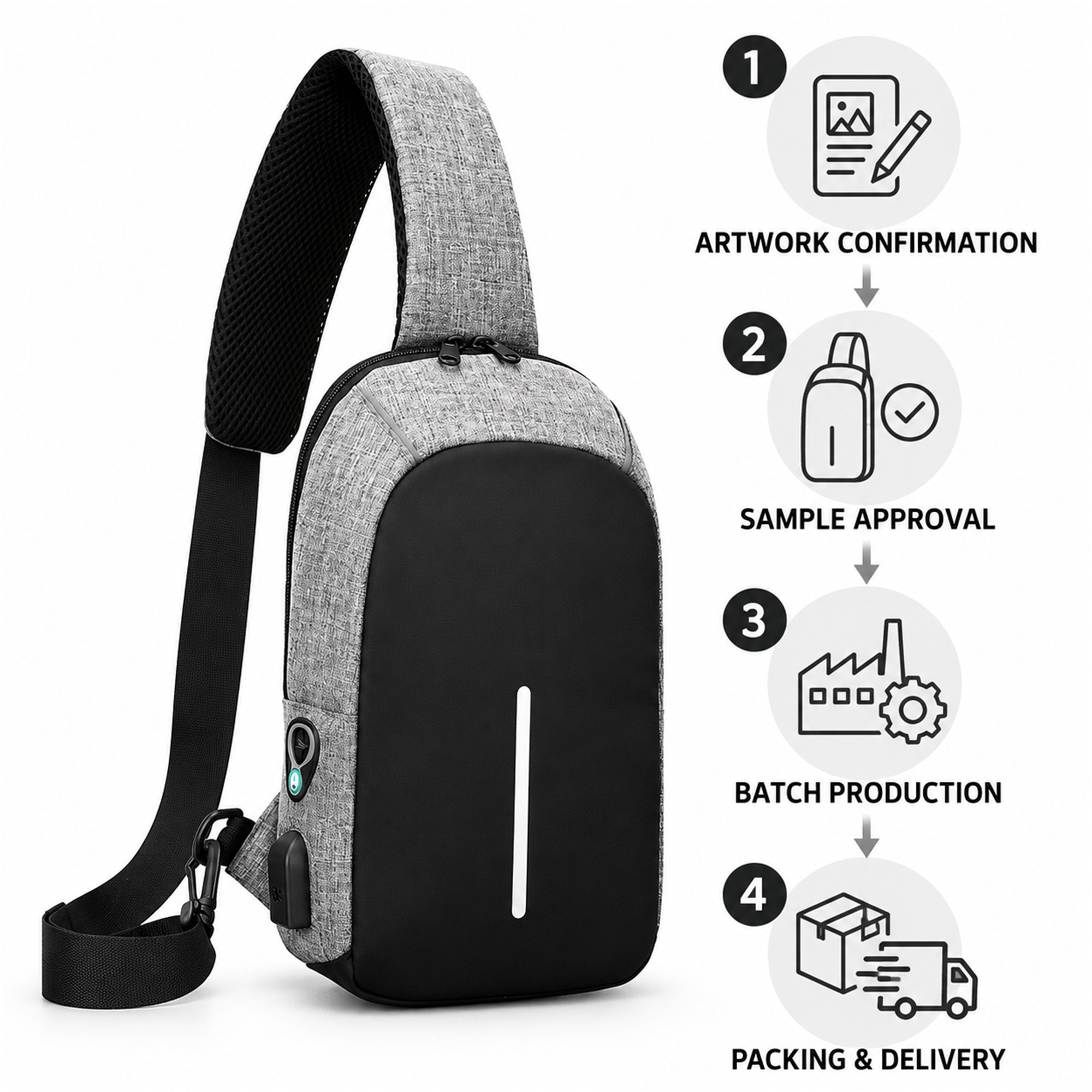 Custom Compact Vertical Men'S Sling Chest Bag With Molded Front Panel custom logo option
