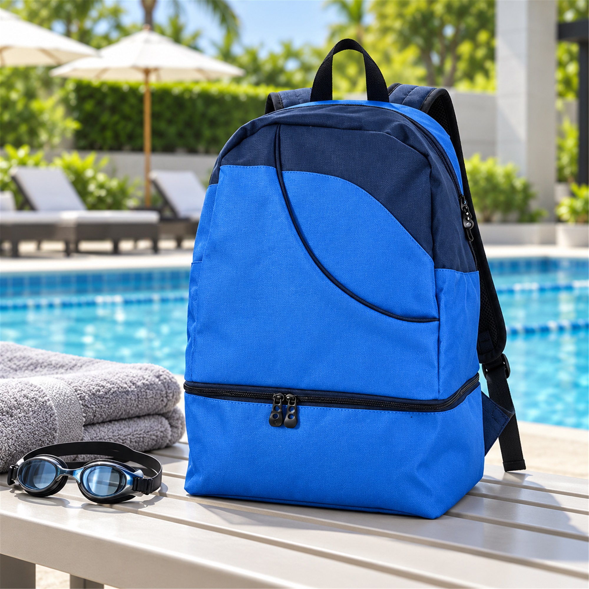 Custom Oxford Swimming And Fitness Backpack With Separate Bottom Compartment lifestyle application