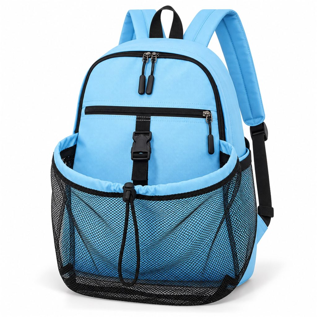 Custom Nylon Ball-Carrier Backpack With Elastic Mesh Pocket front product view