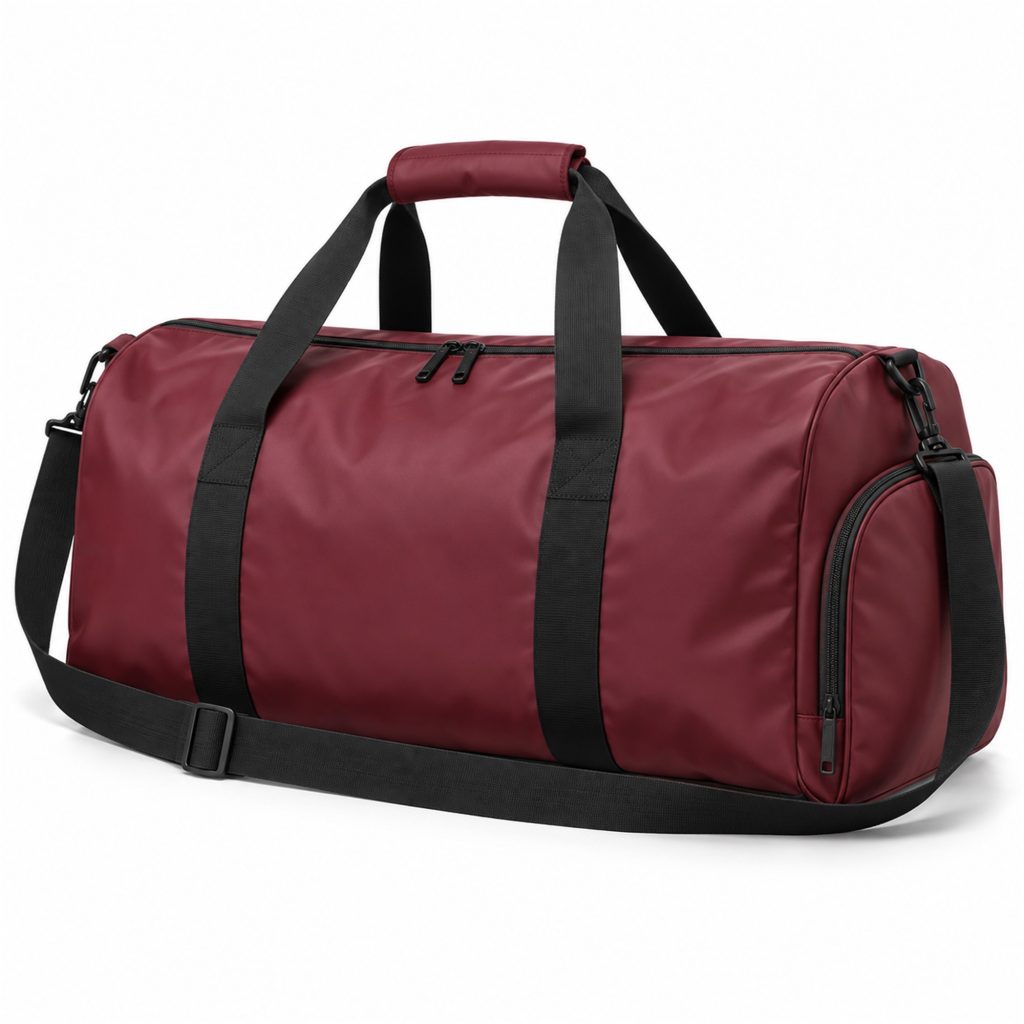 Burgundy Travel And Gym Duffel With End Shoe Compartment front product view