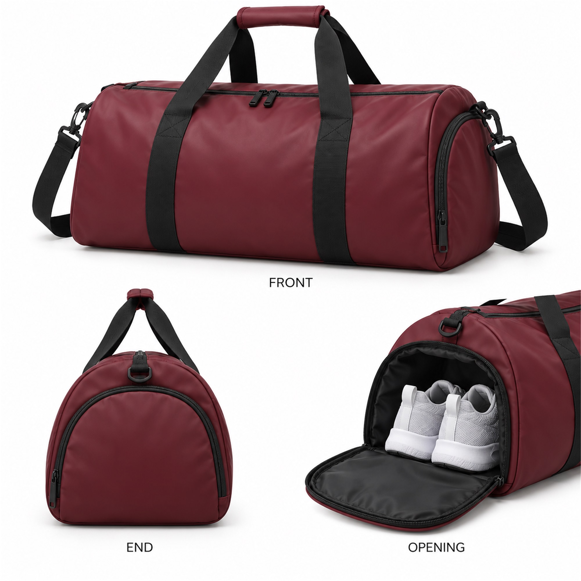 Burgundy Travel And Gym Duffel With End Shoe Compartment available styles and colors