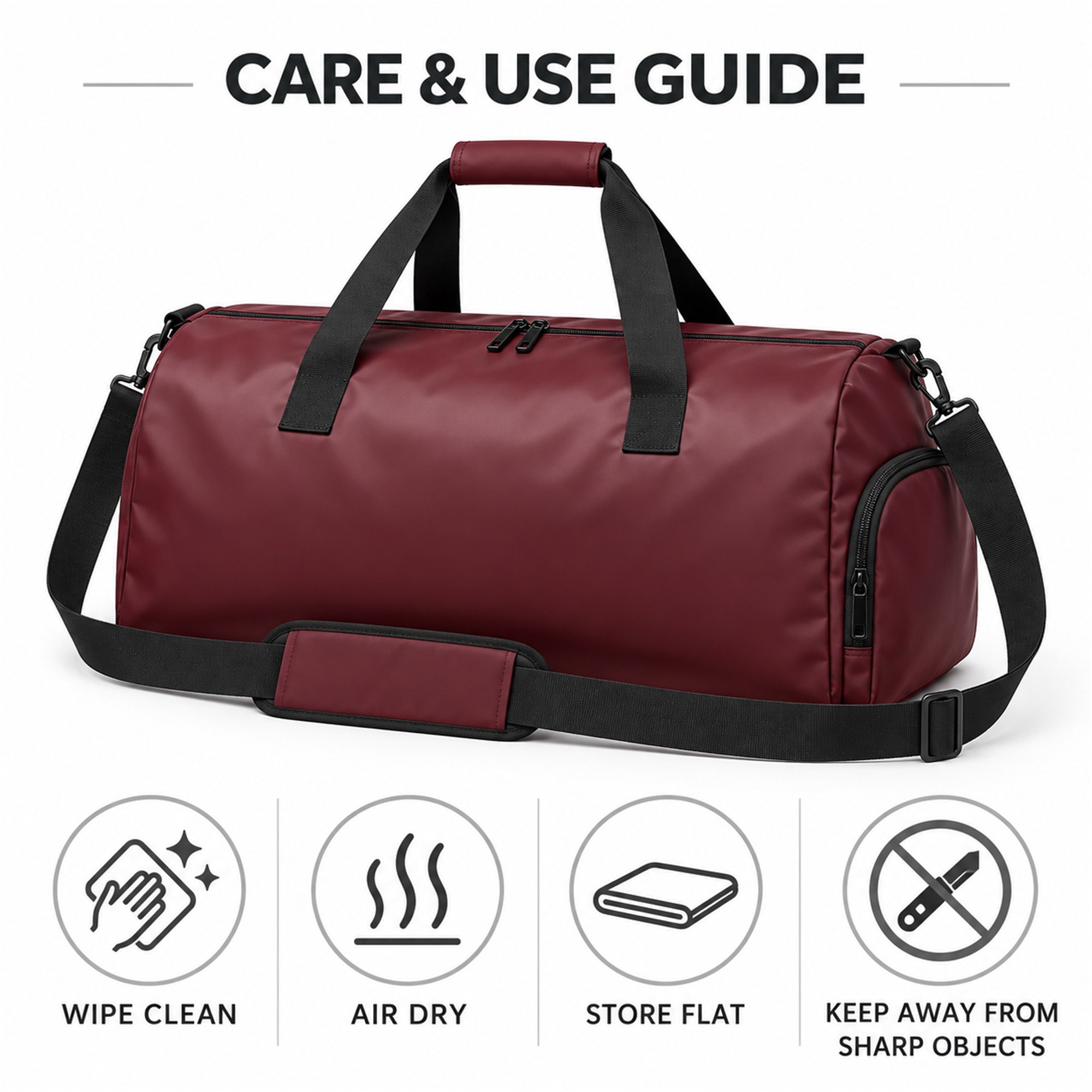 Burgundy Travel And Gym Duffel With End Shoe Compartment additional product views