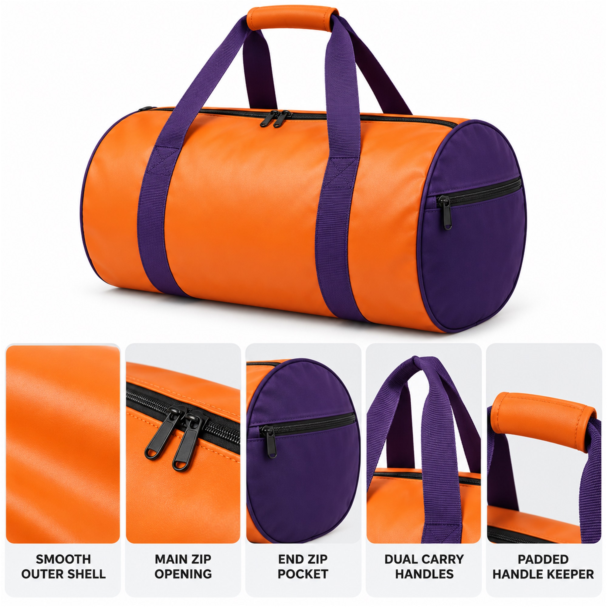 Orange And Purple Barrel Gym And Travel Duffel product construction details