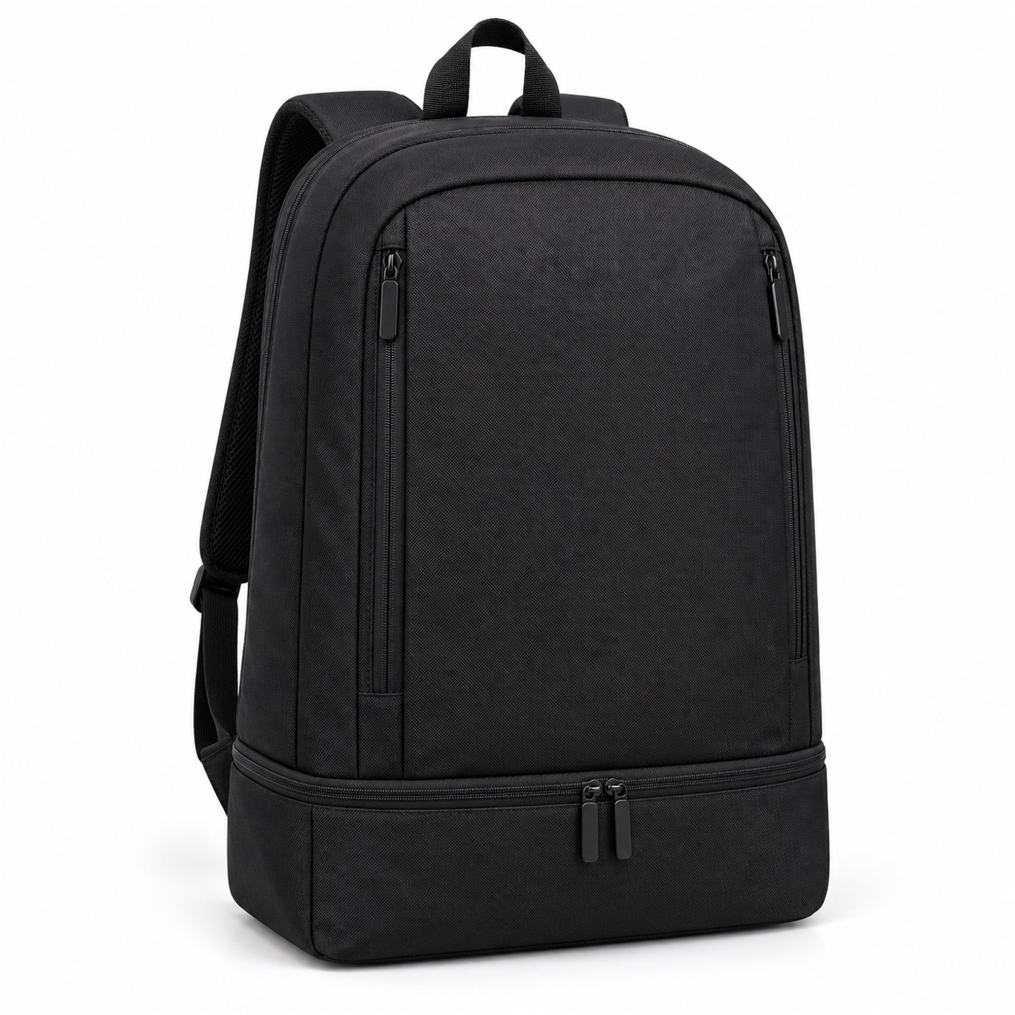 Custom Black Oxford Backpack With Separate Bottom Compartment front product view