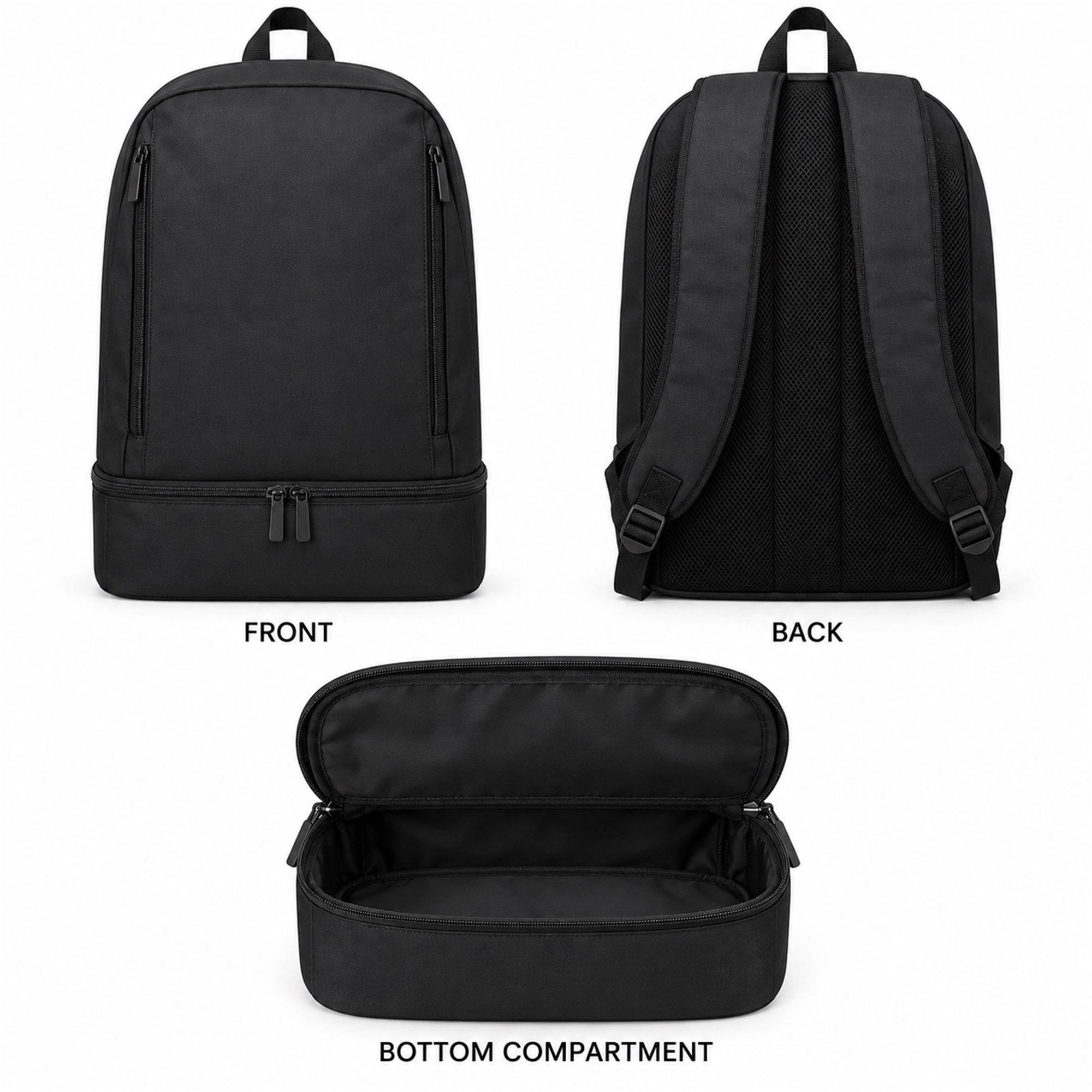 Custom Black Oxford Backpack With Separate Bottom Compartment available styles and colors