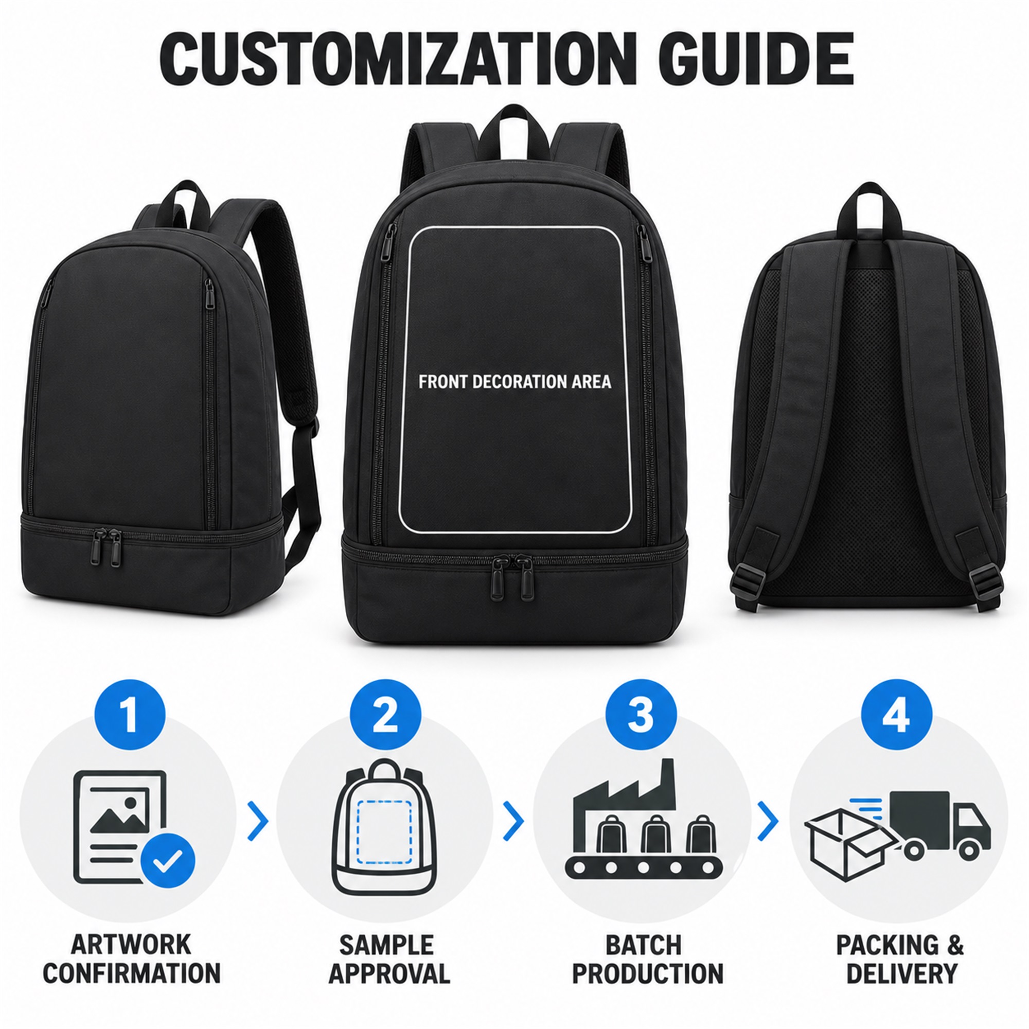 Custom Black Oxford Backpack With Separate Bottom Compartment custom logo option