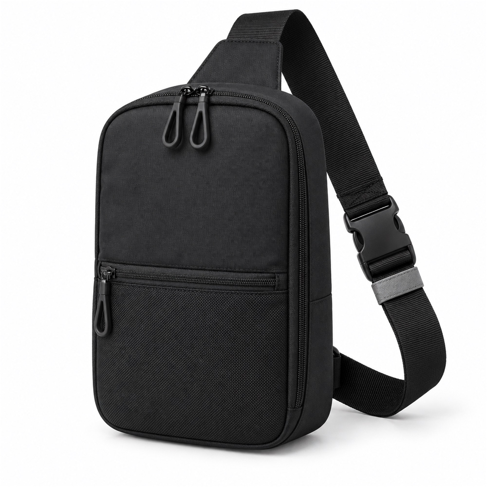 Custom Black Oxford Compact Vertical Sling Bag front product view