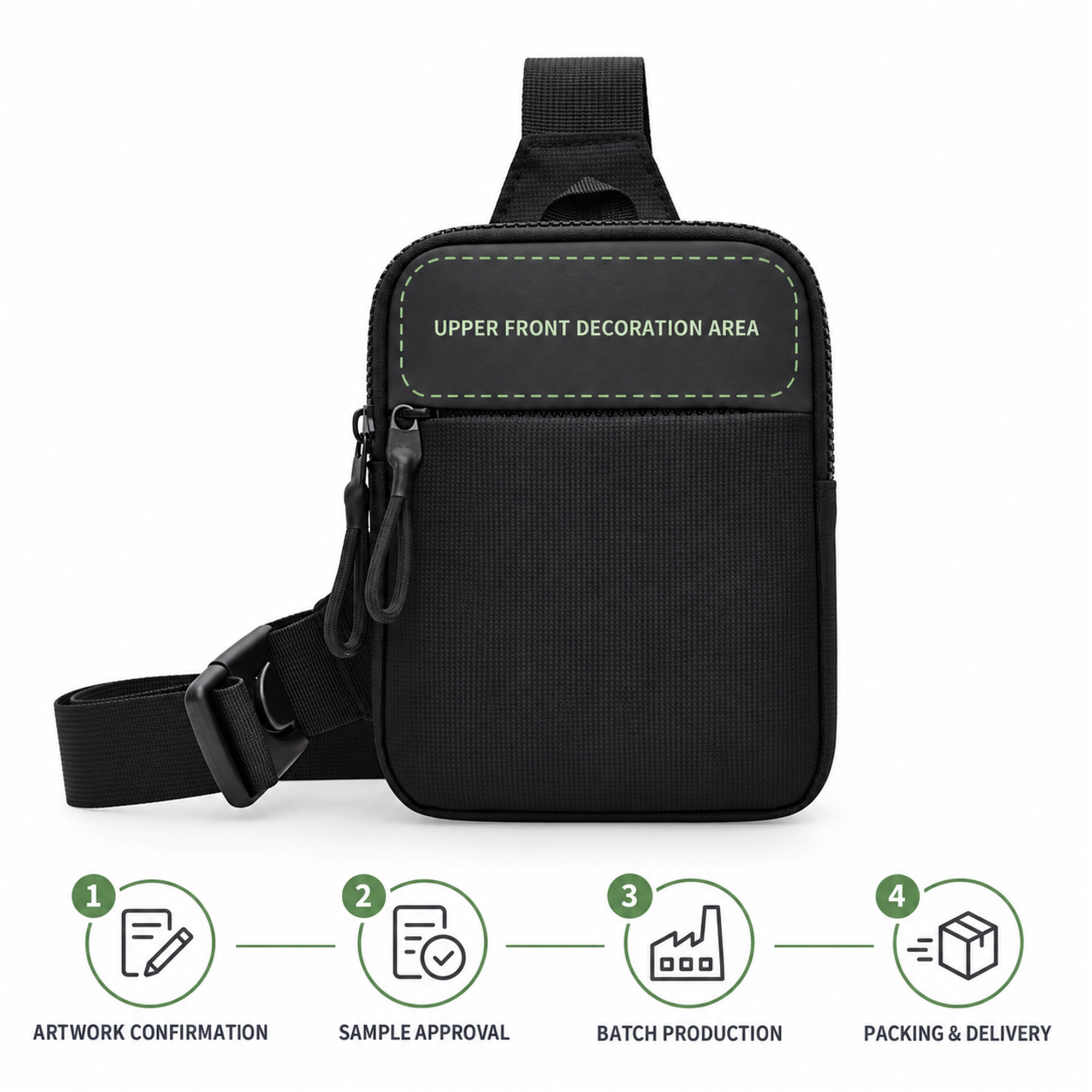 Custom Black Oxford Compact Vertical Sling Bag custom logo option