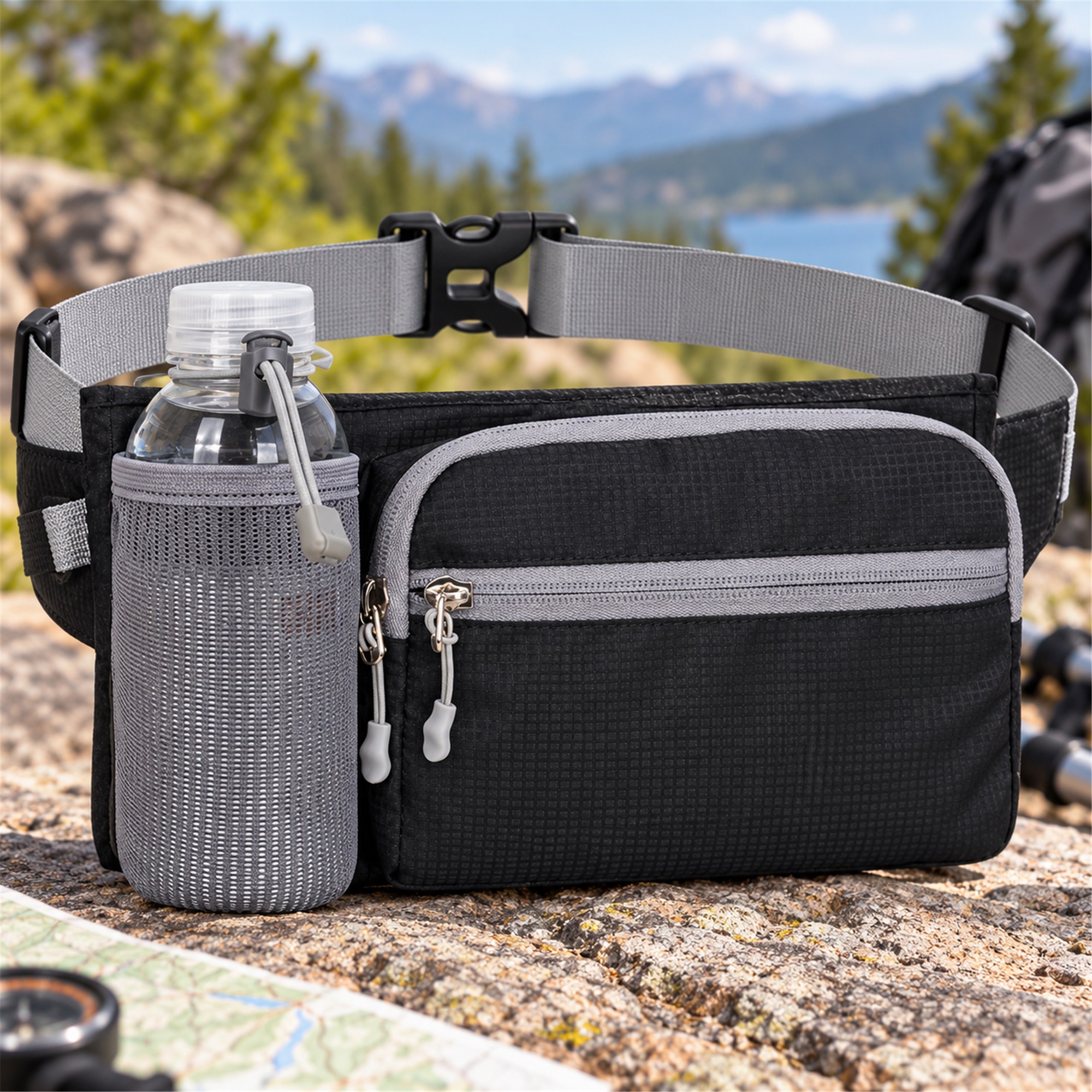 Nylon Sports Waist Bag With Side Bottle Pocket lifestyle application