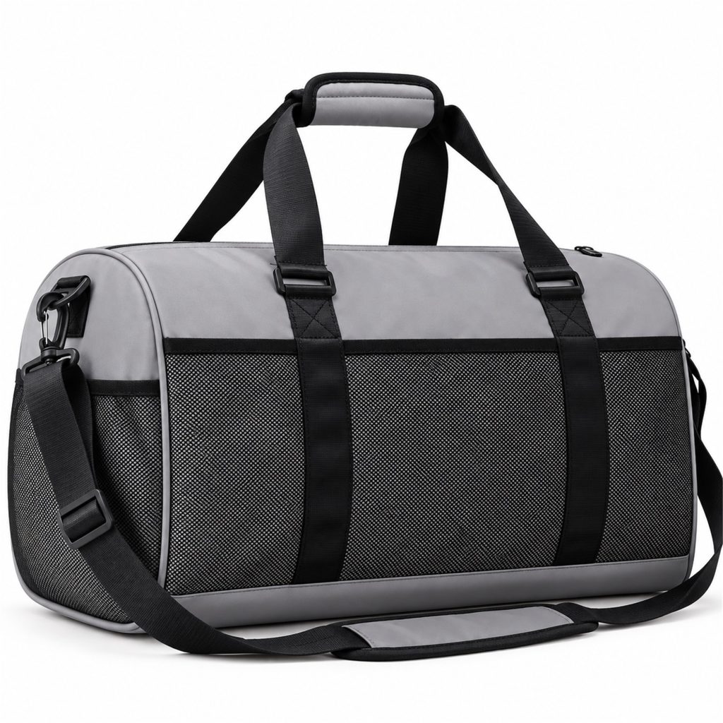Custom Mesh-Panel Sports And Travel Duffle Bag front product view