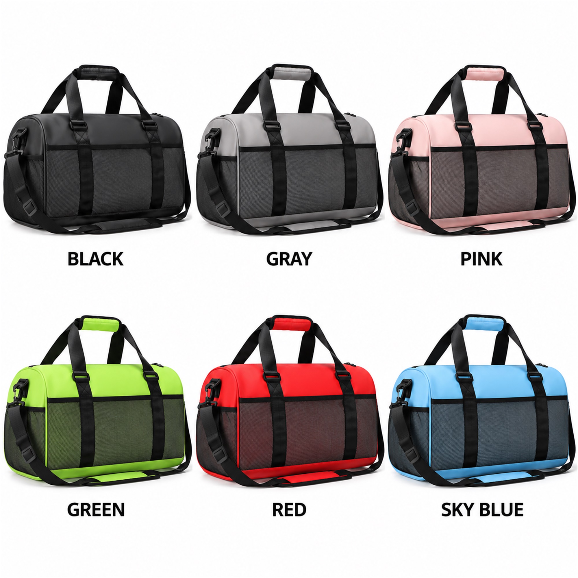 Custom Mesh-Panel Sports And Travel Duffle Bag available styles and colors