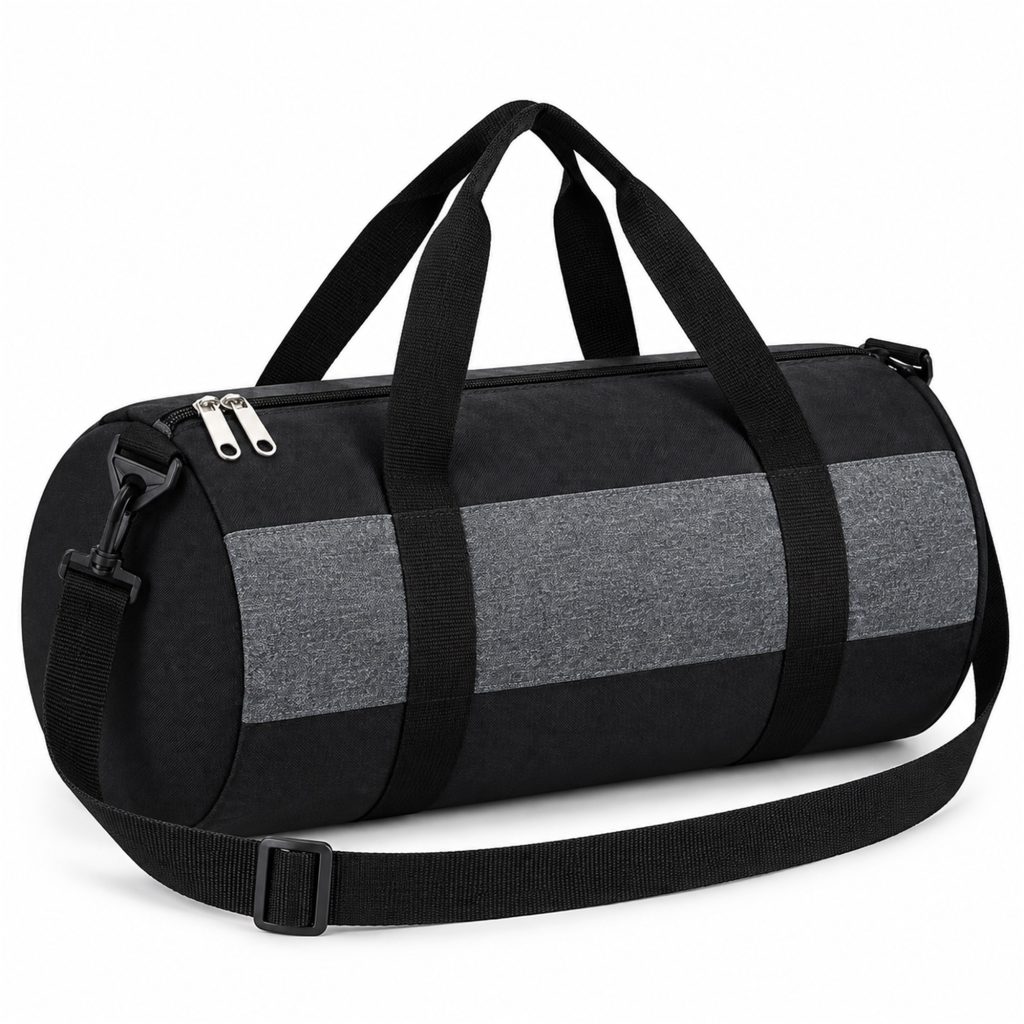 Two-Tone Cylindrical Gym And Travel Duffle Bag front product view
