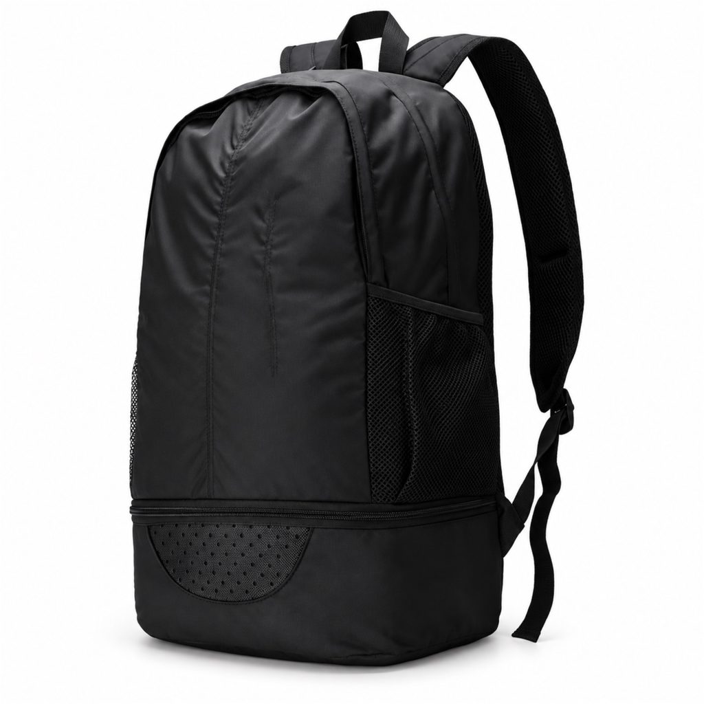 Custom Nylon Football Equipment Backpack With Separate Bottom Compartment front product view