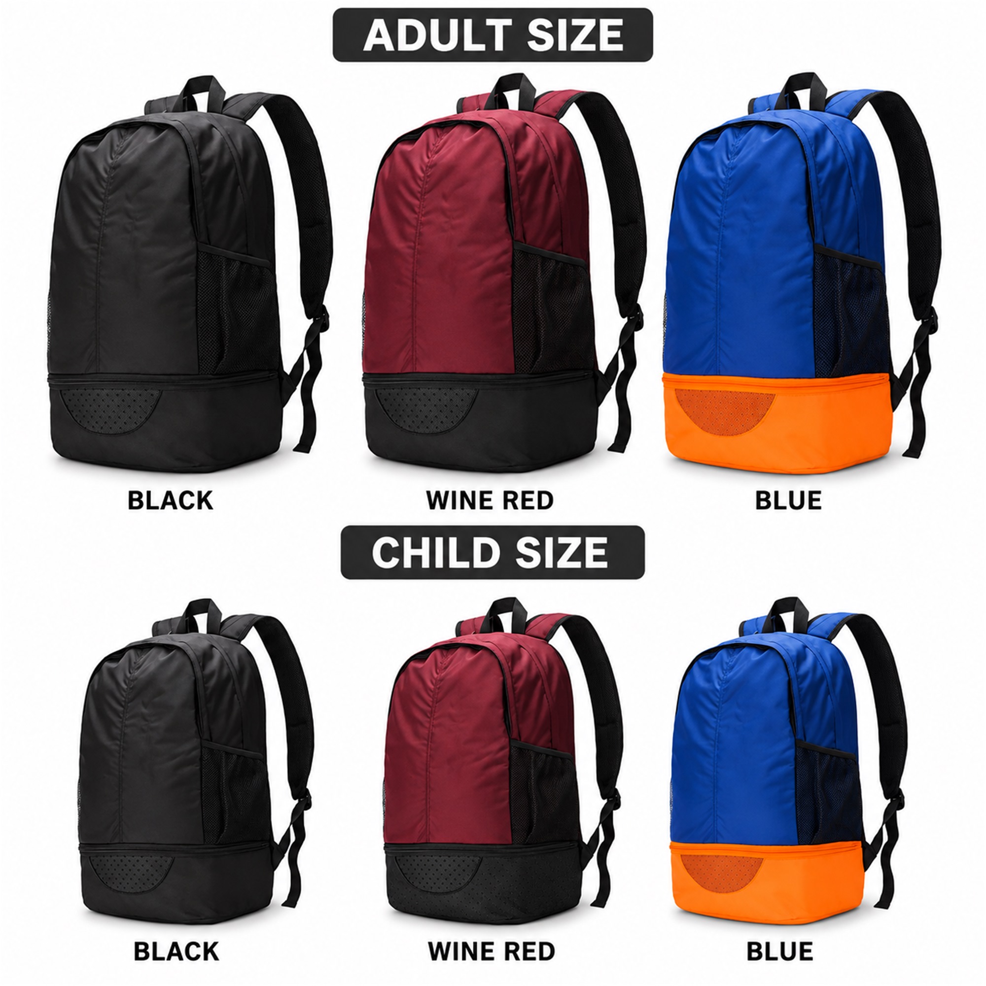 Custom Nylon Football Equipment Backpack With Separate Bottom Compartment available styles and colors