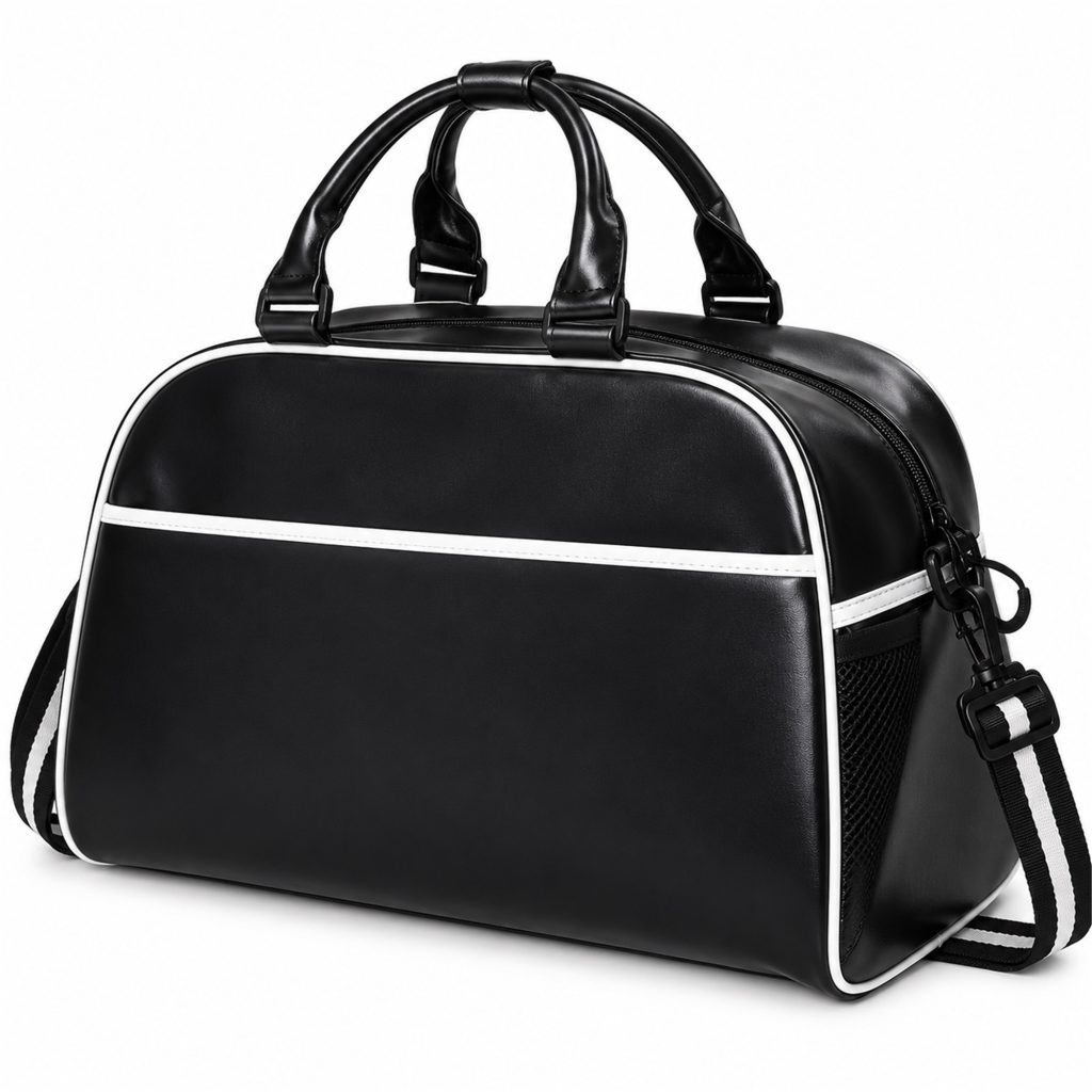 Custom Retro PU Weekender And Gym Bag With Contrast Piping front product view