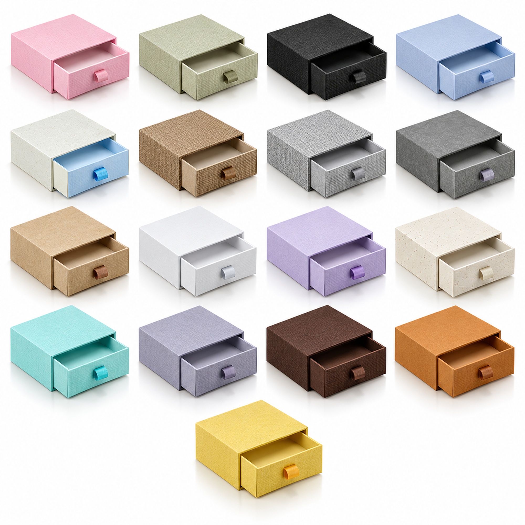 Custom ribbon pull drawer jewelry box style and color options