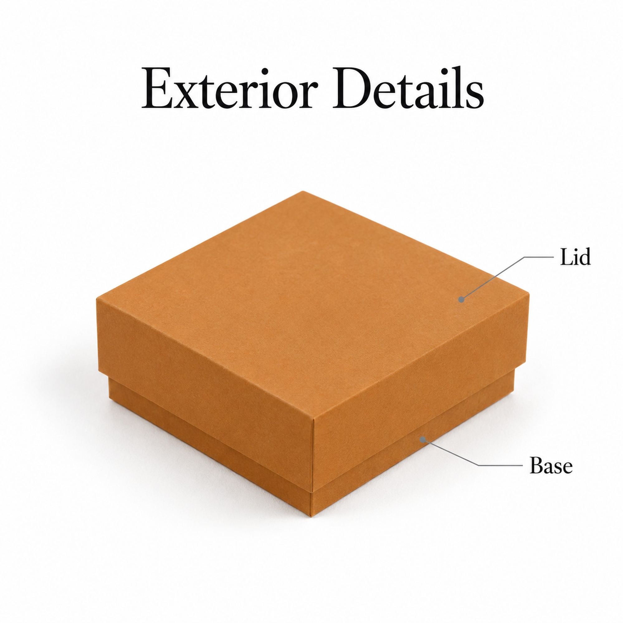 Caramel Lift-Off Lid Jewelry Box structure and exterior views