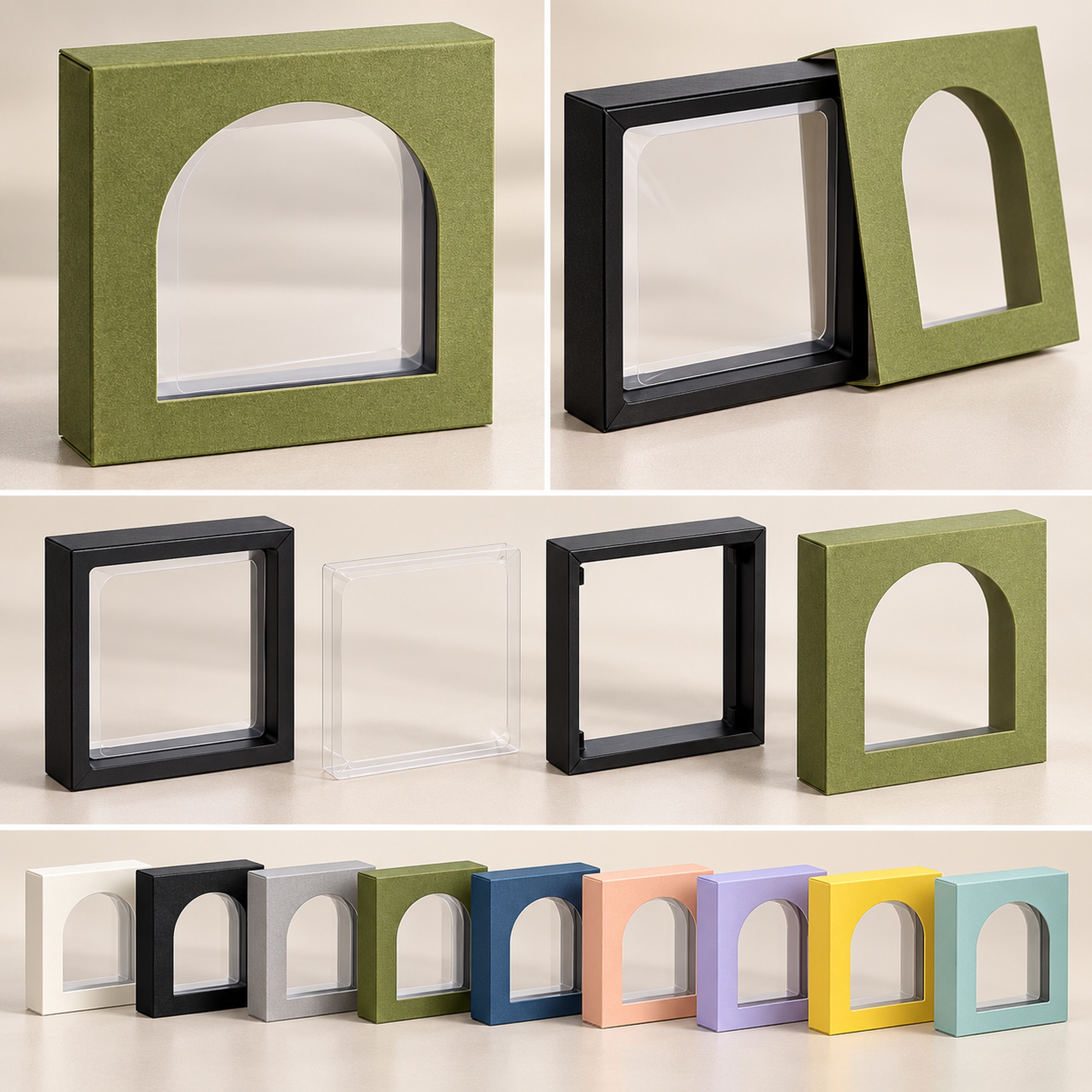 Arch Window Jewelry Display Box structure and exterior views