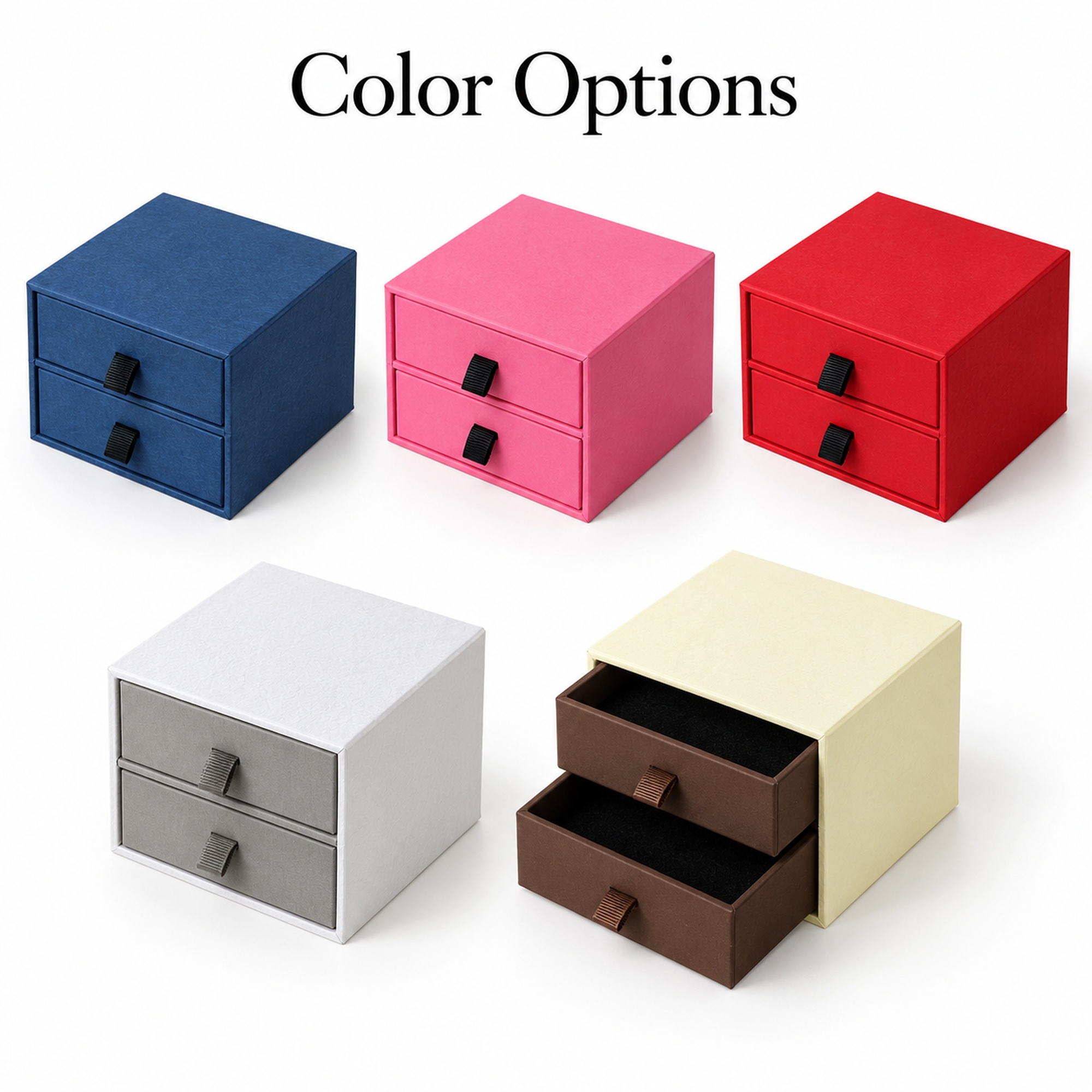 Custom two-drawer jewelry packaging box style and color options