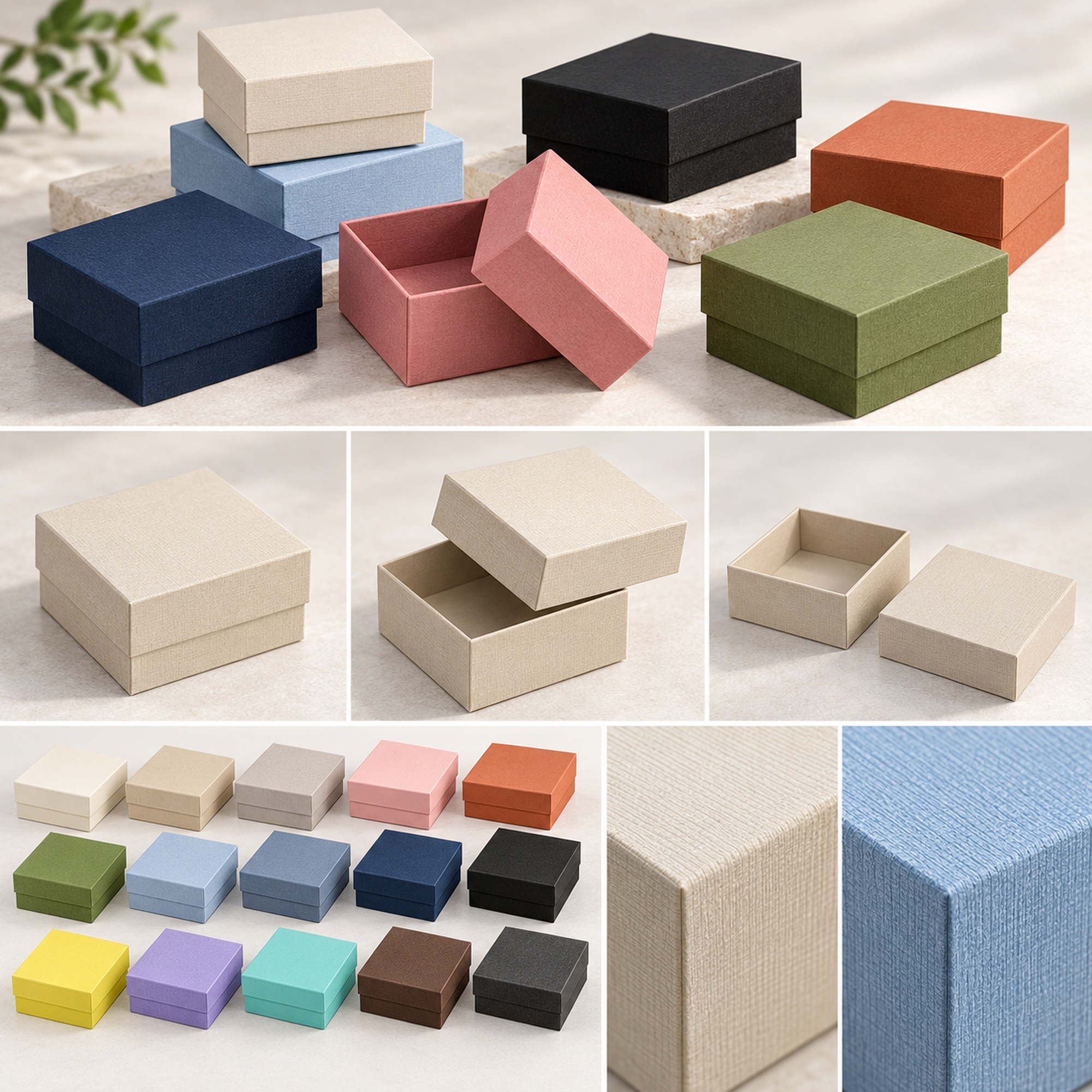 Textured Square Jewelry Gift Box structure and exterior views
