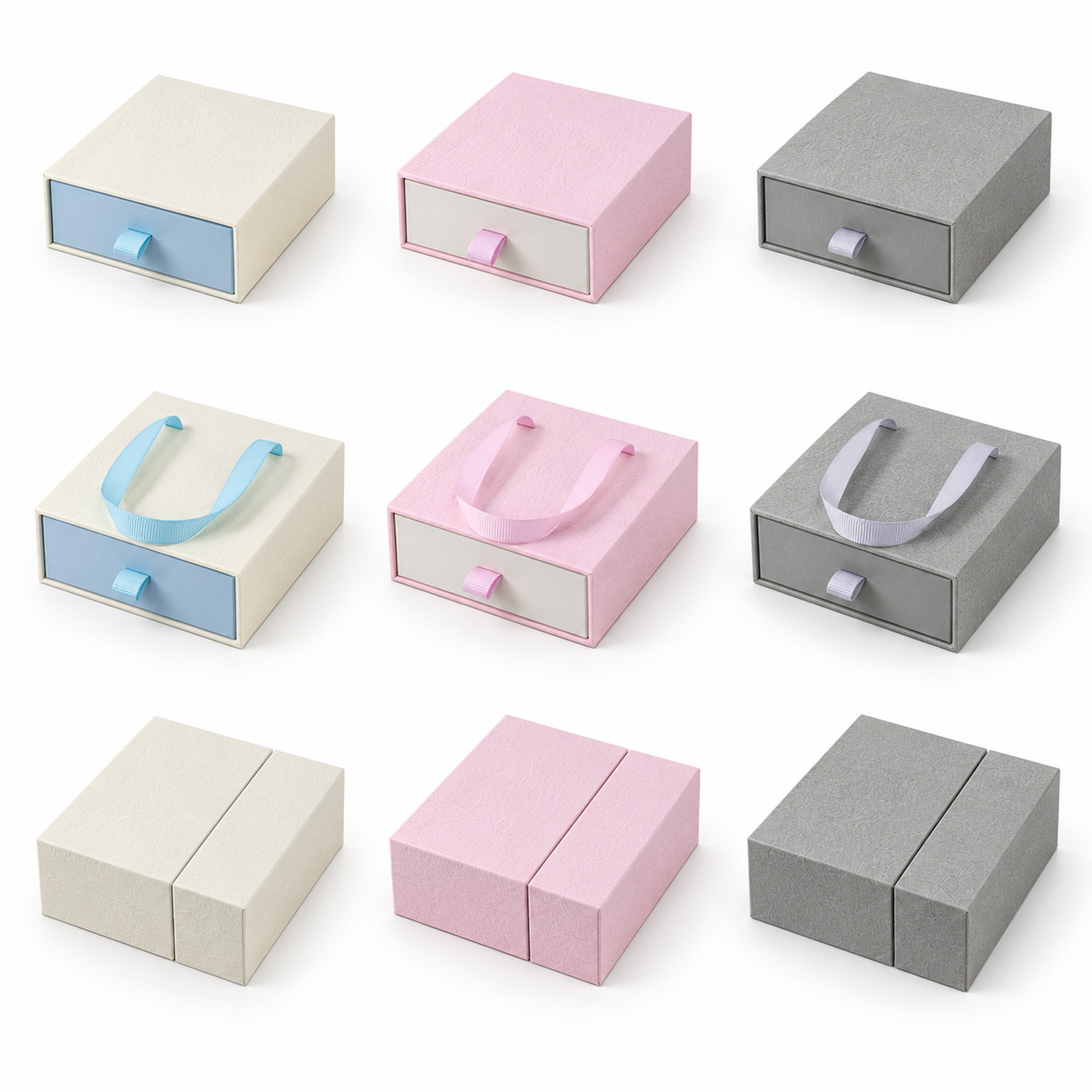 Custom cream and blue drawer jewelry box style and color options