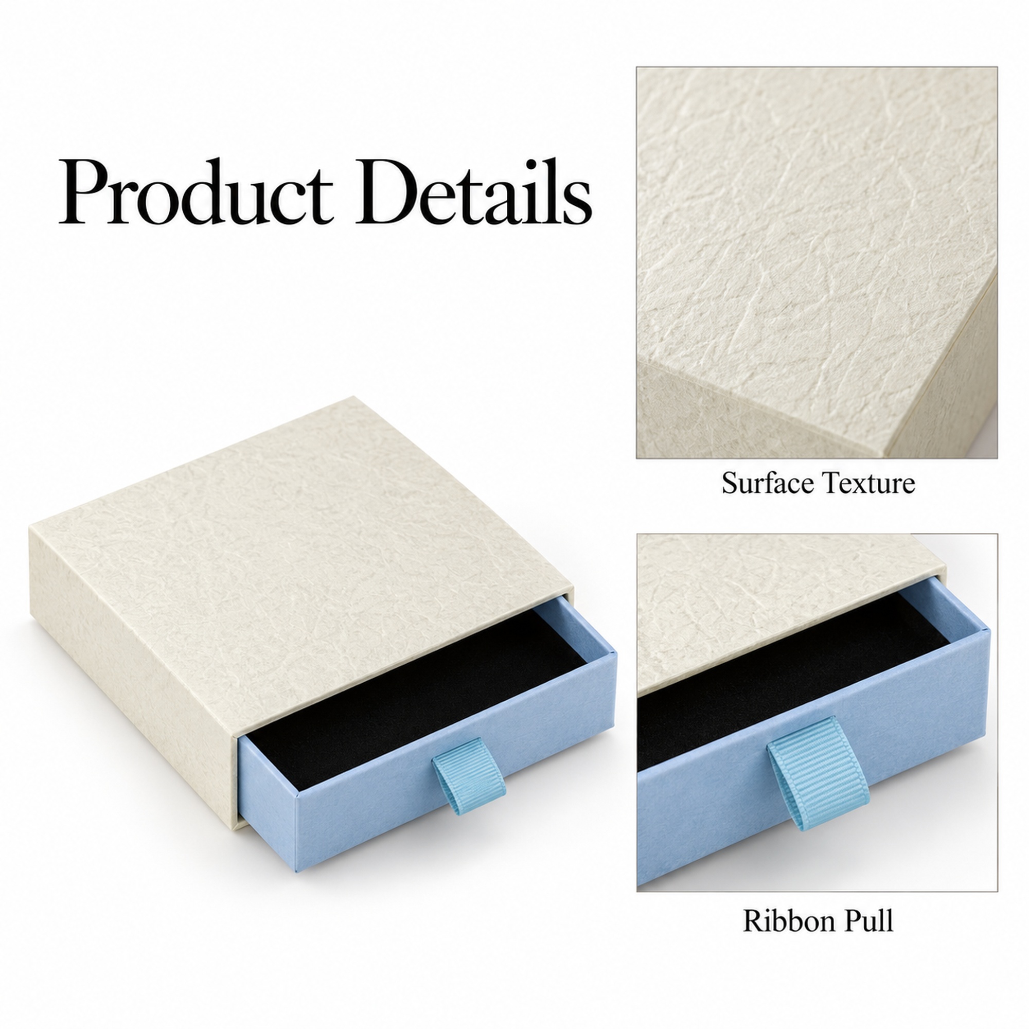 Wholesale cream and blue drawer jewelry box visible design details