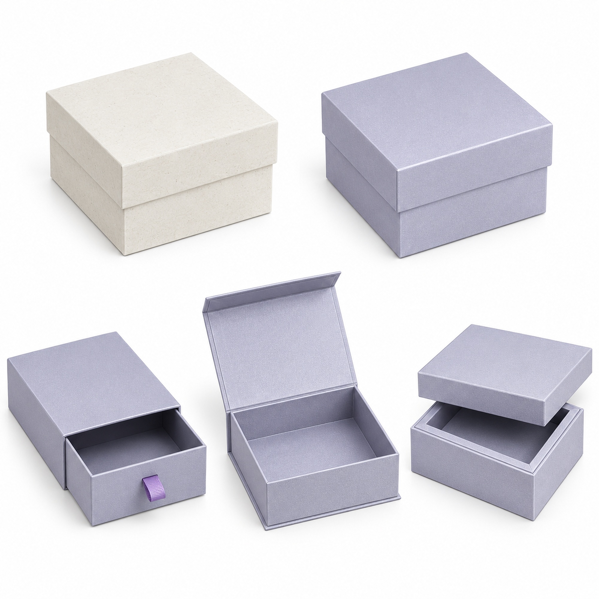 Custom pale lavender jewelry presentation box style and color options