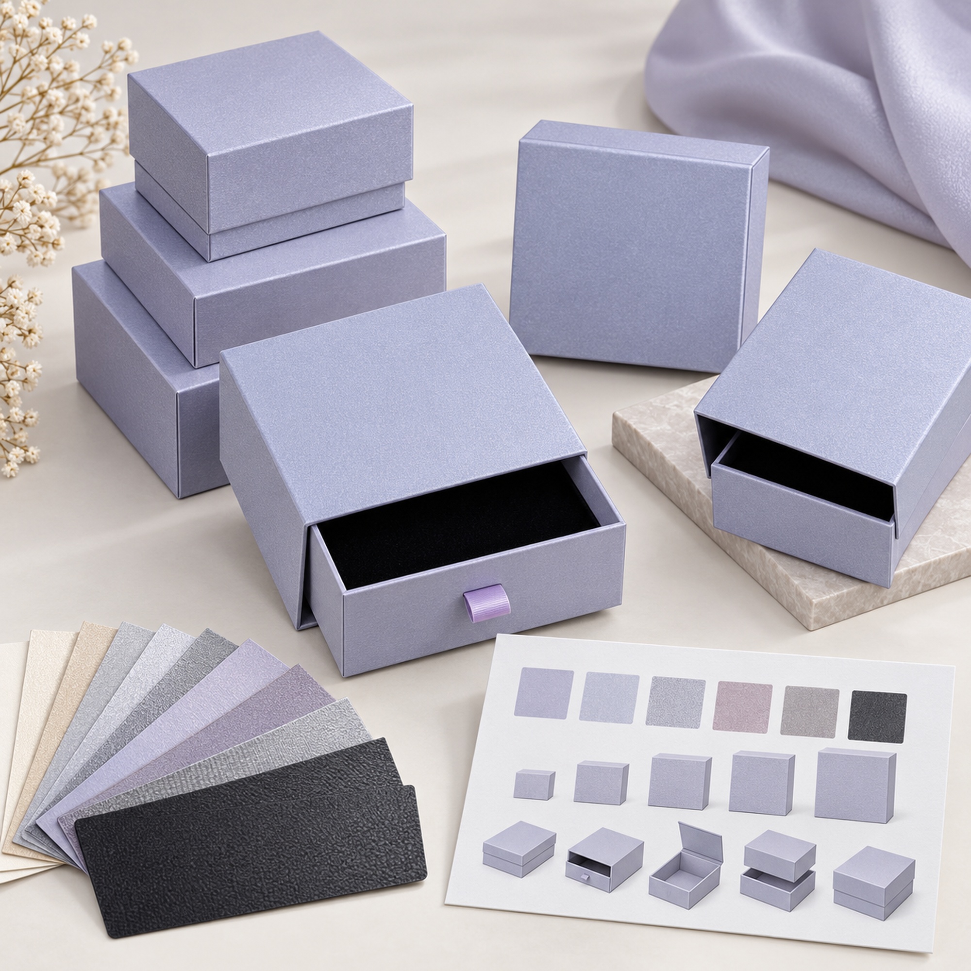 Custom branding options for pale lavender jewelry presentation box