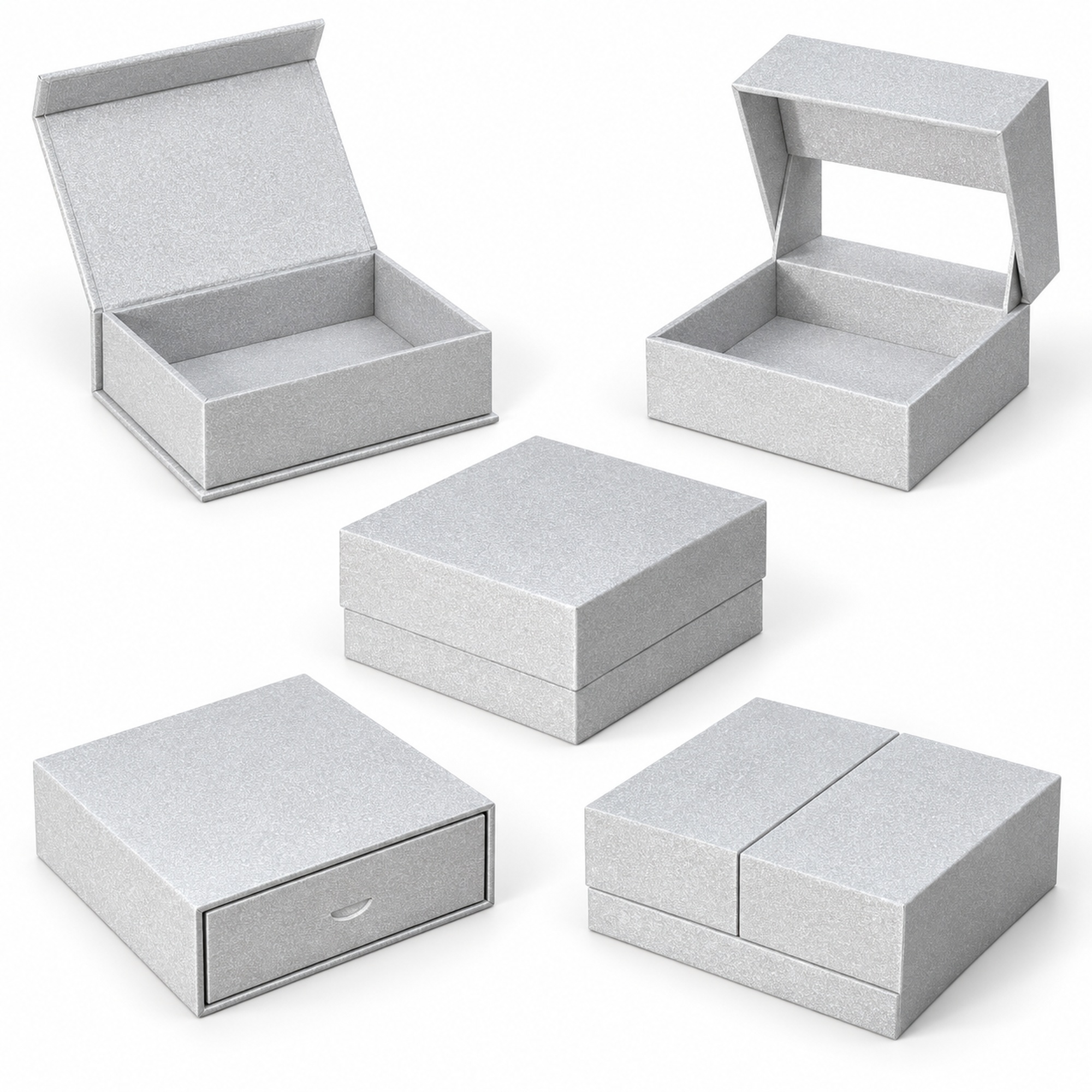 Custom silver-tone textured jewelry gift box style and color options