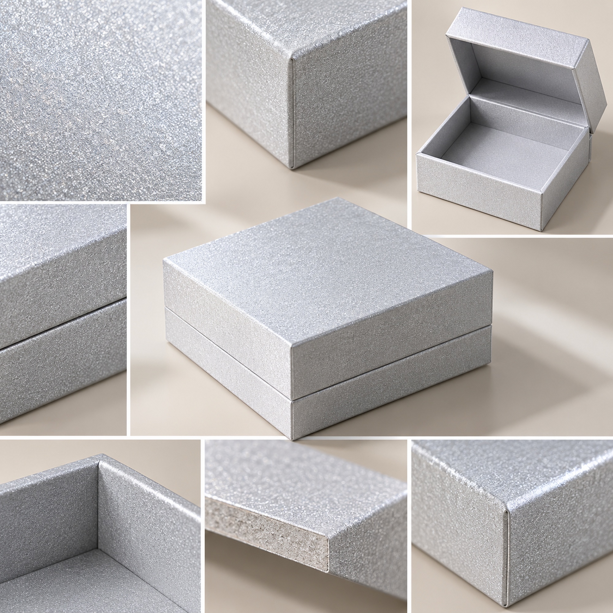 Wholesale silver-tone textured jewelry gift box visible design details